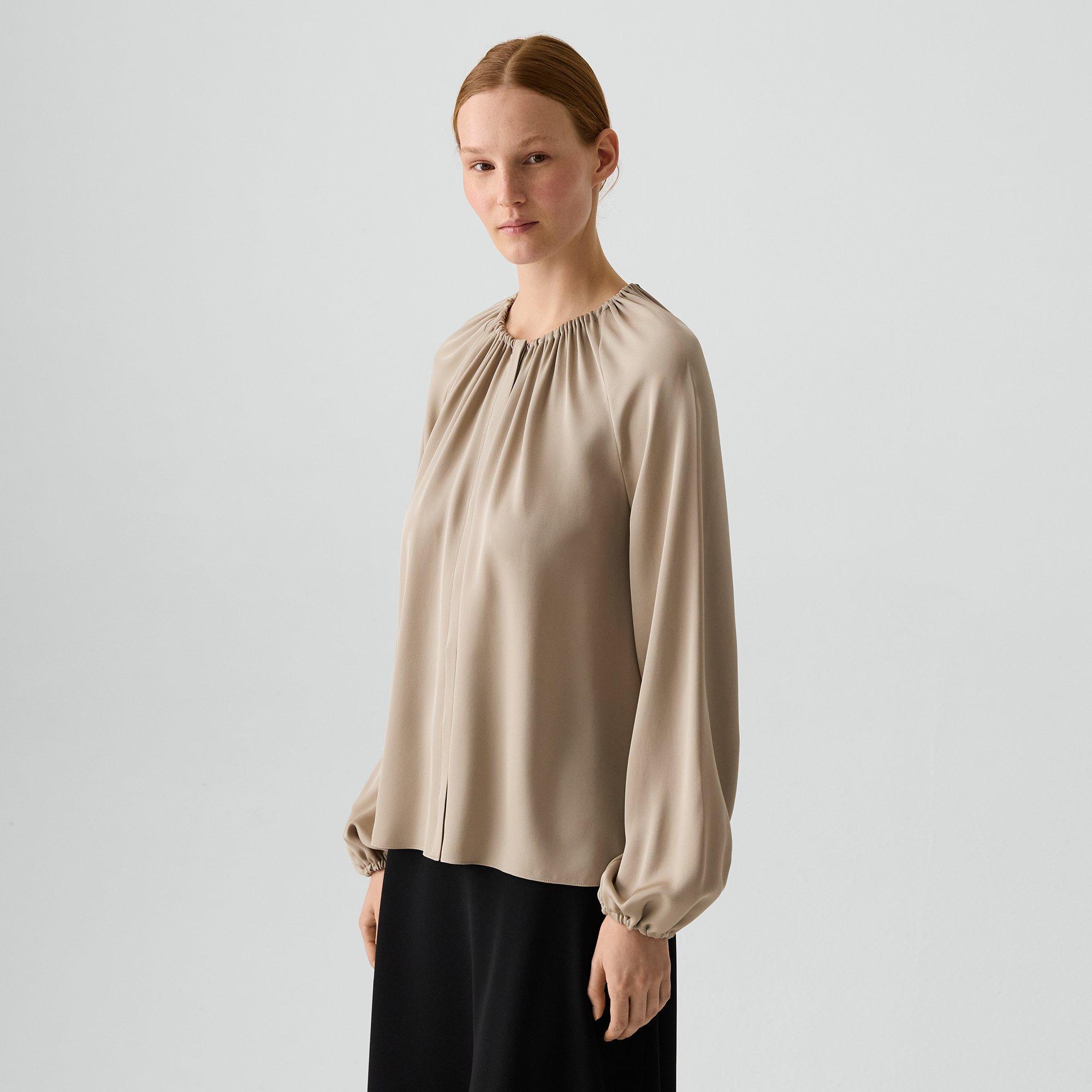 Button-Front Blouse in Silk Georgette