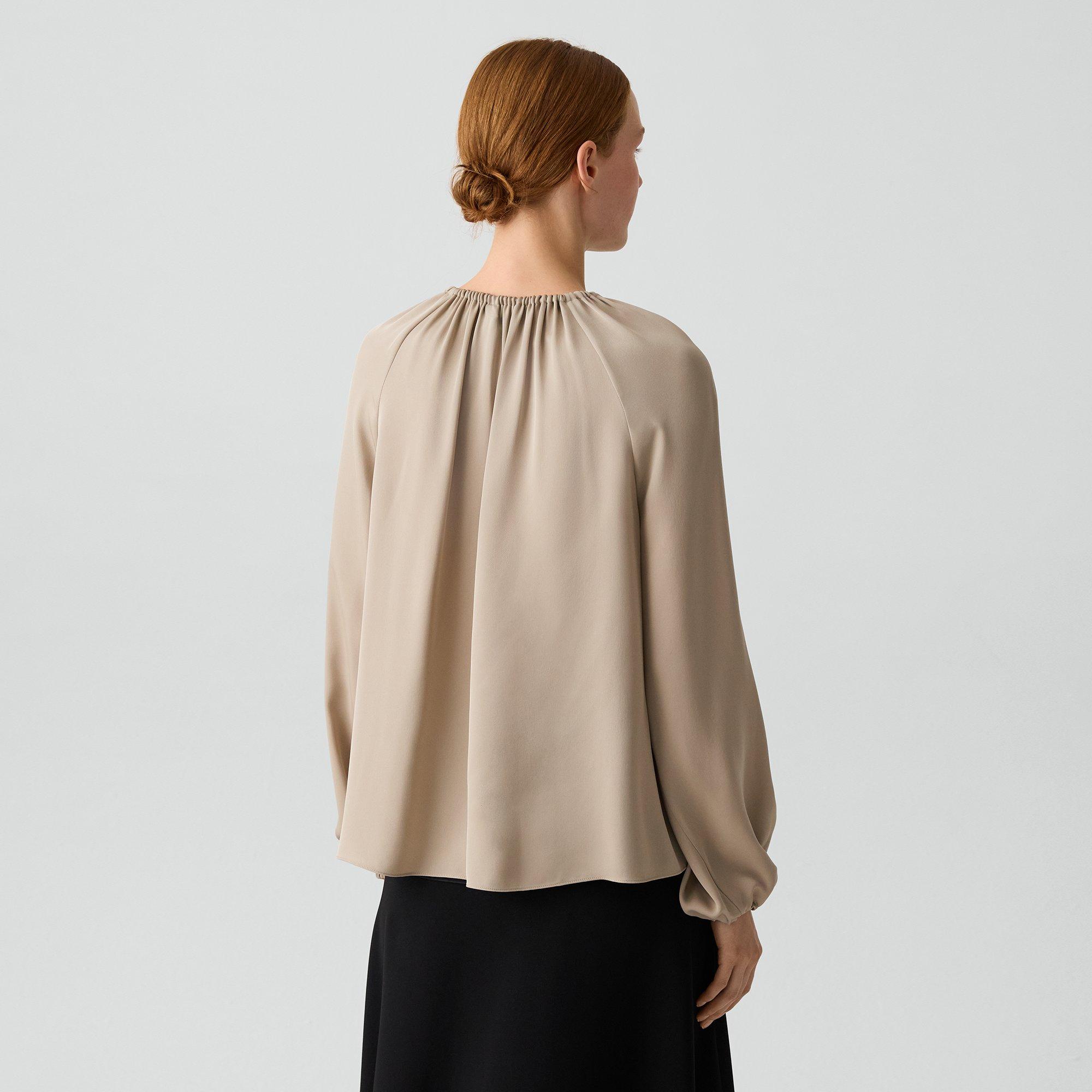 Button-Front Blouse in Silk Georgette