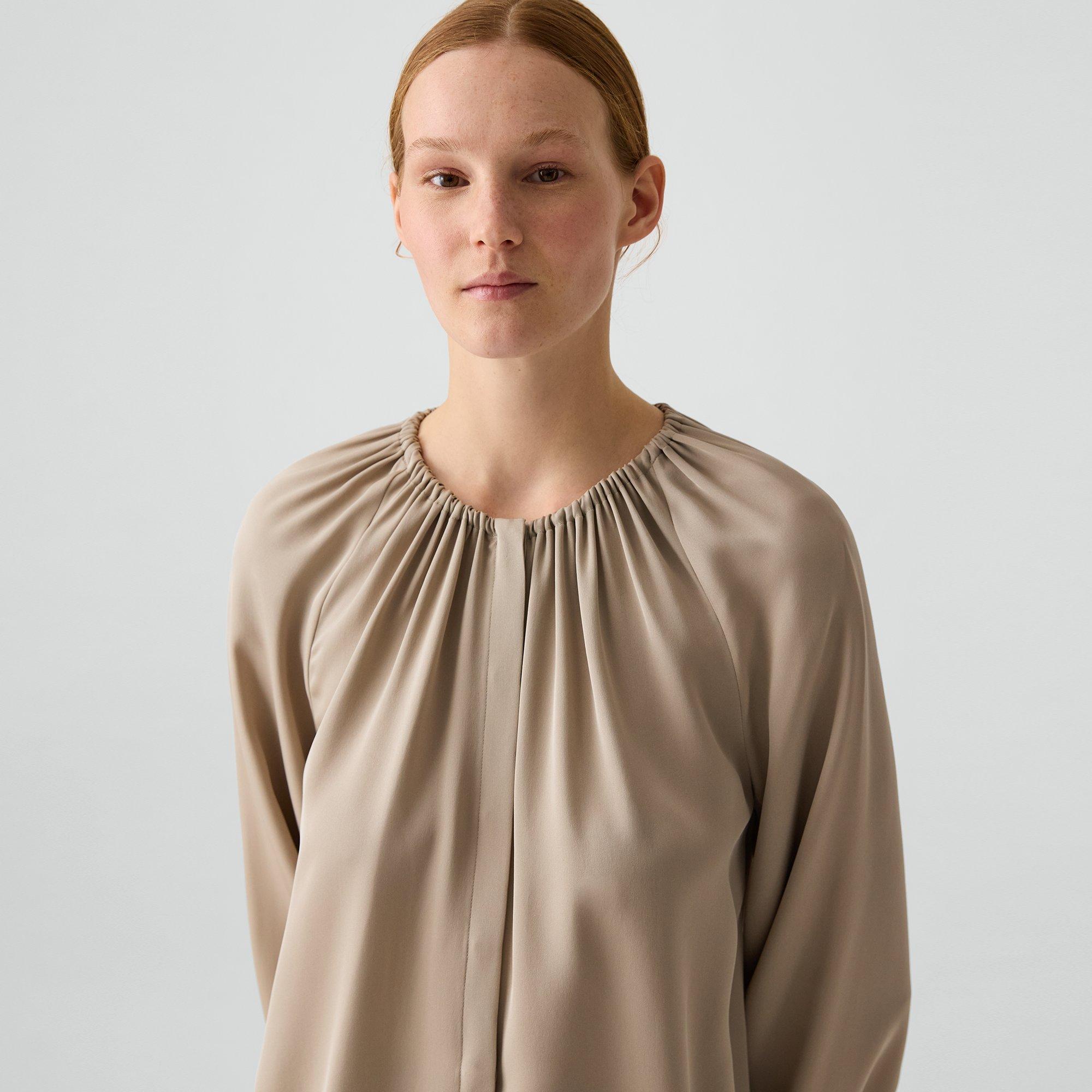 Button-Front Blouse in Silk Georgette