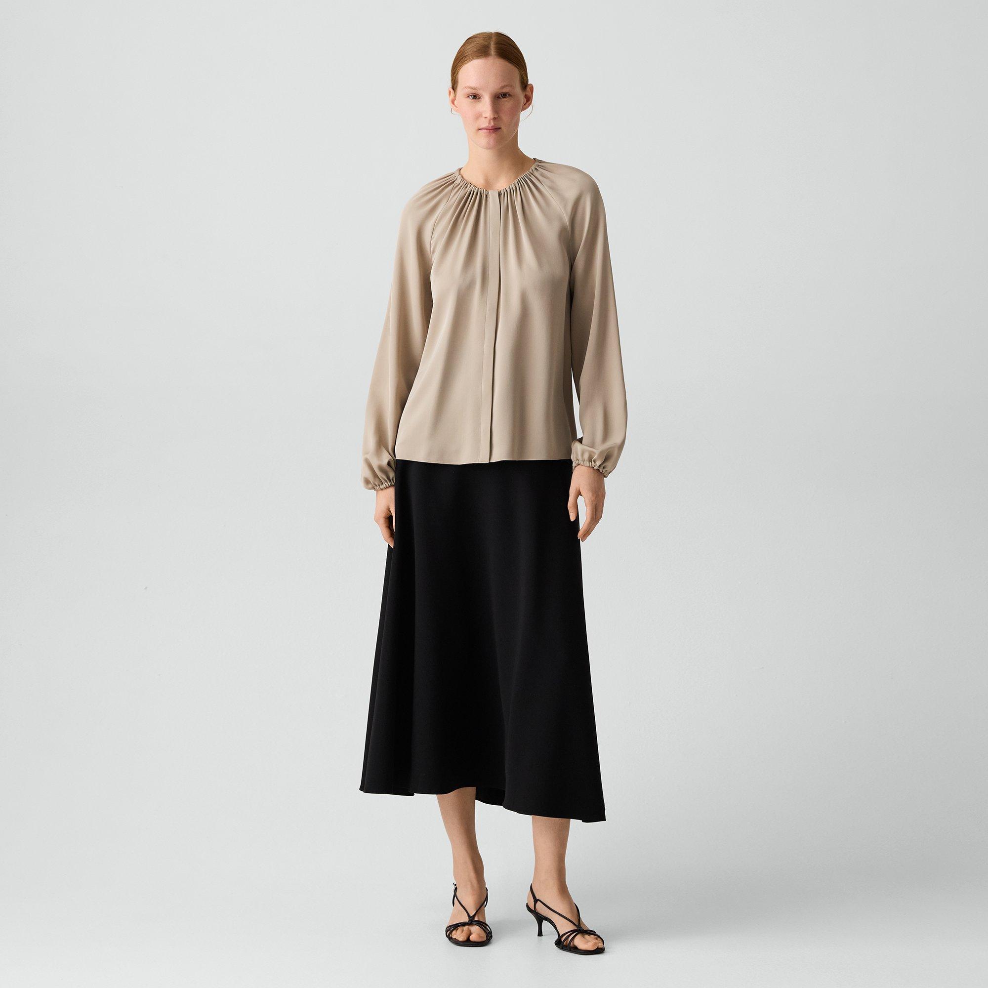 Button-Front Blouse in Silk Georgette