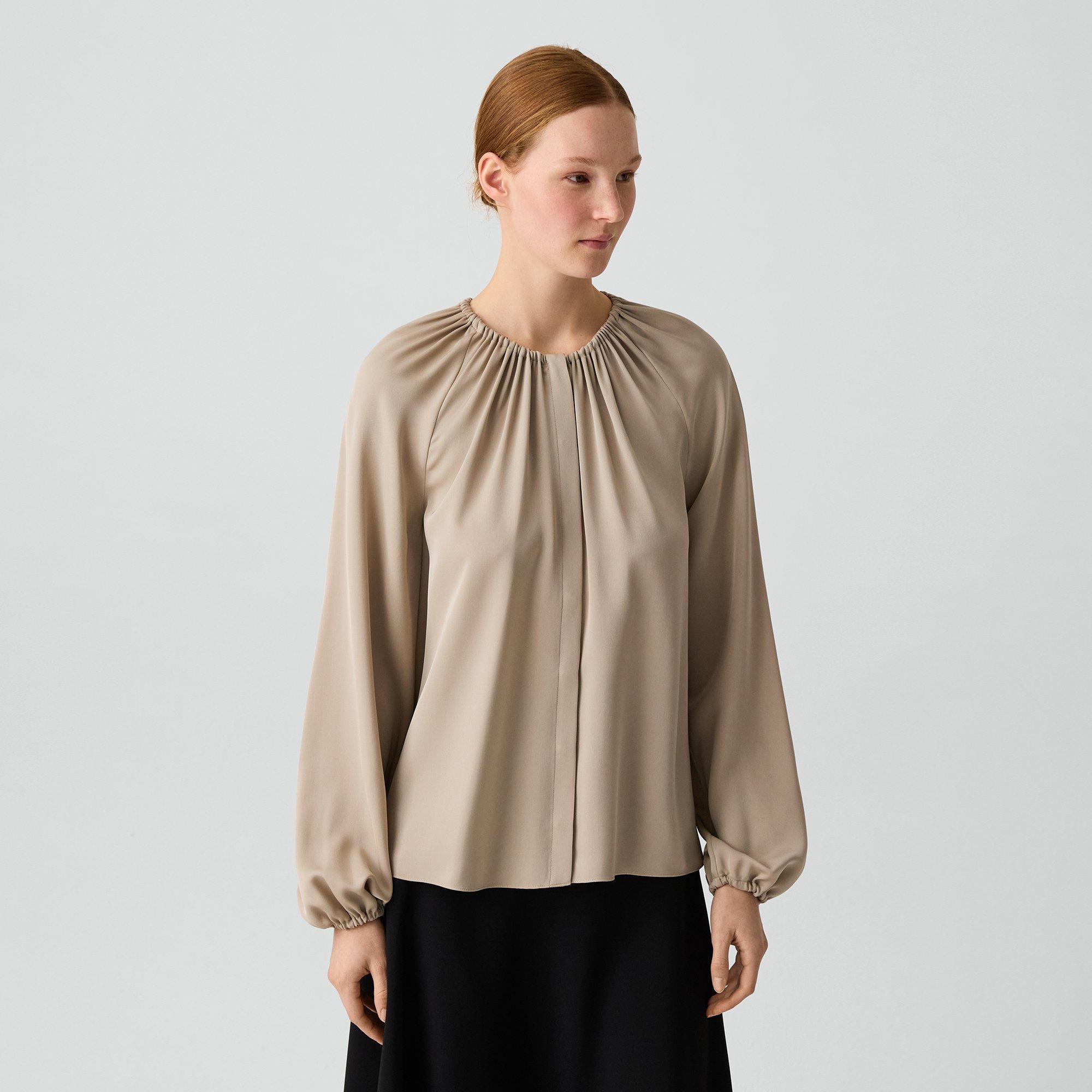 Button-Front Blouse in Silk Georgette