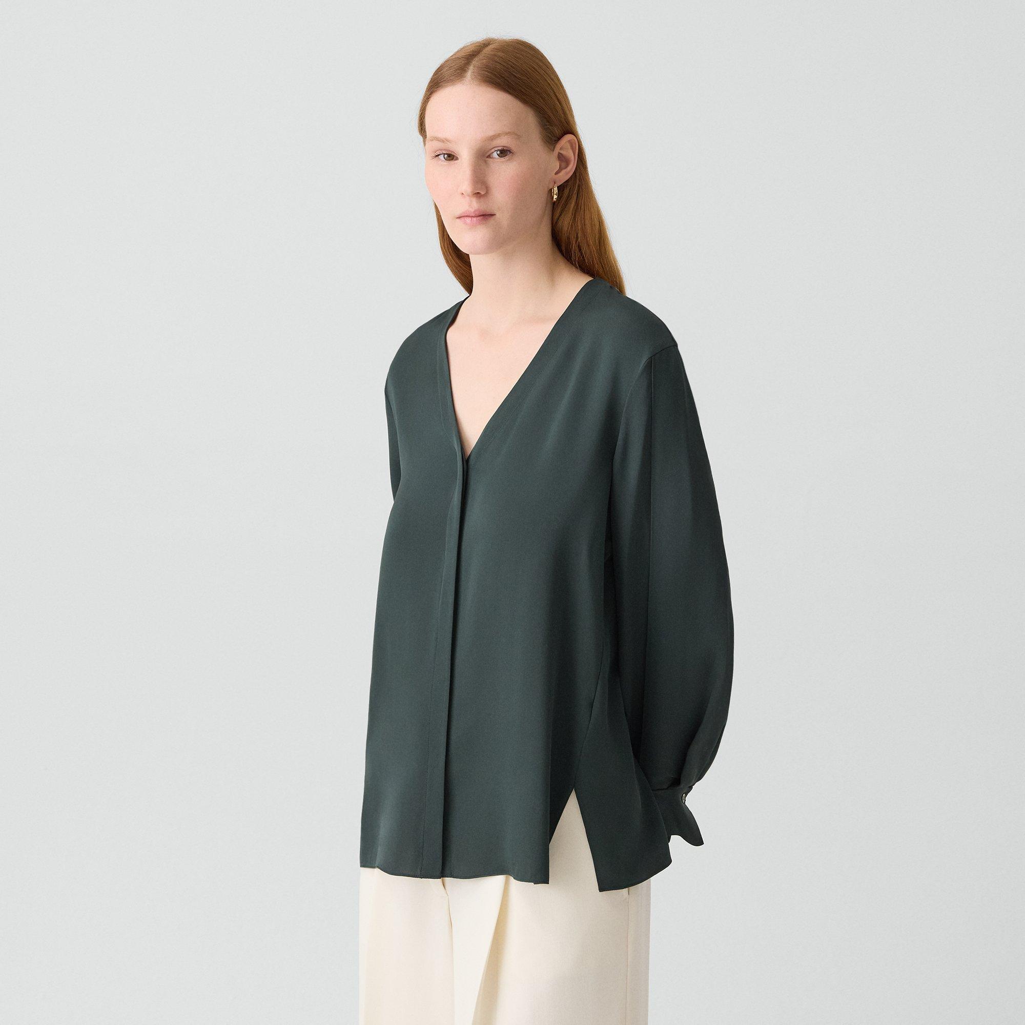 V-Neck Blouse in Silk Georgette