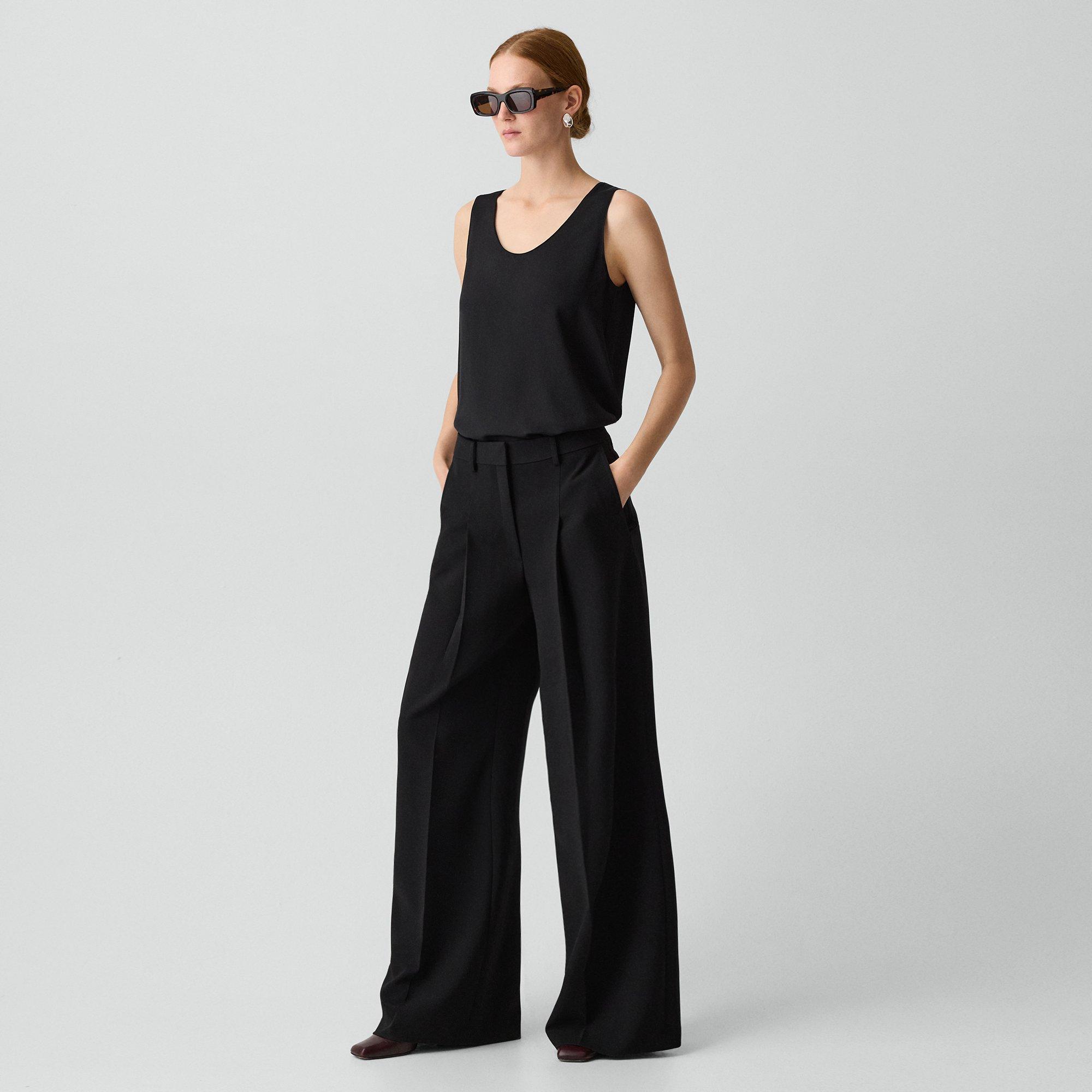 Pleated Wide-Leg Trousers, 33'' in Admiral Crepe