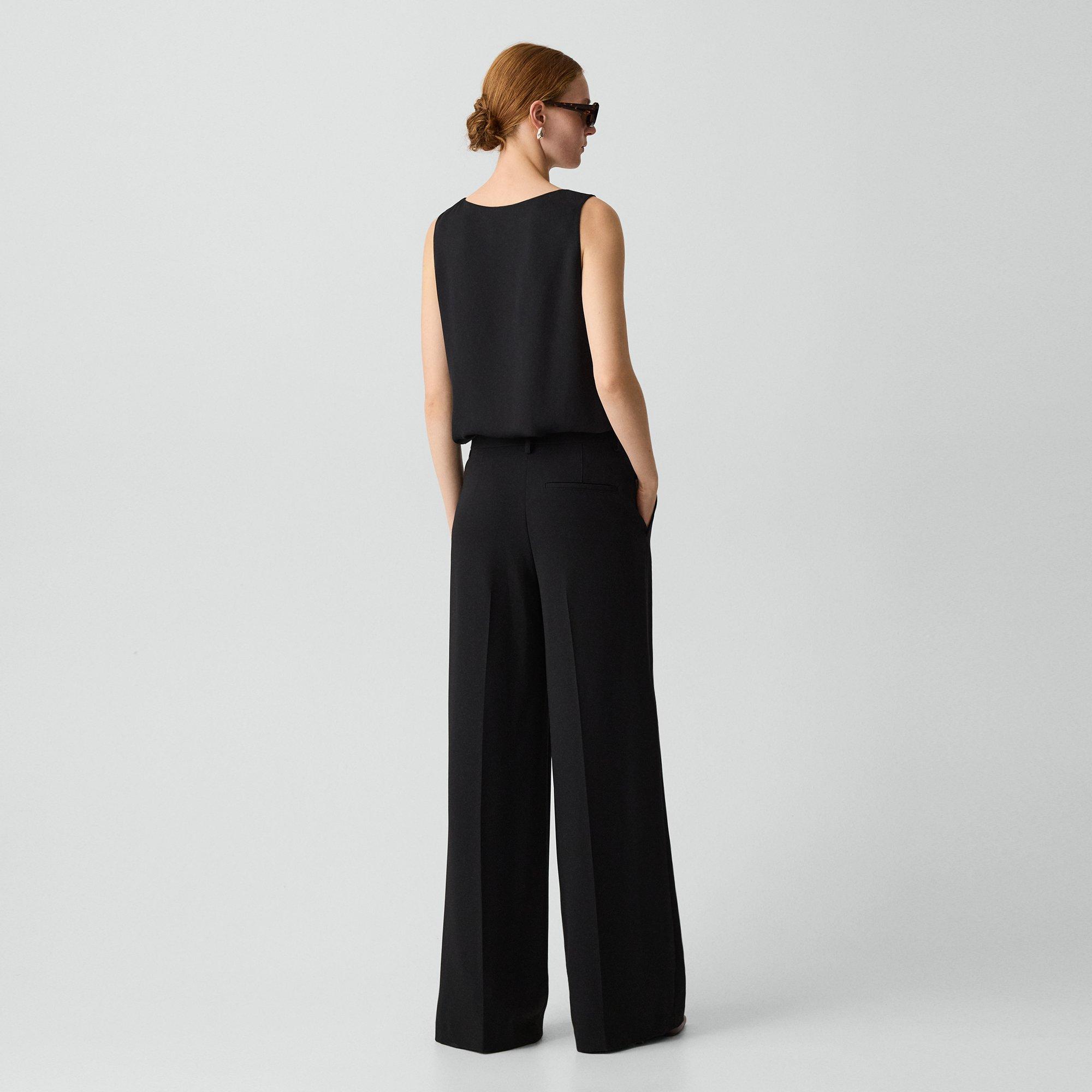 Pleated Wide-Leg Trousers, 33'' in Admiral Crepe