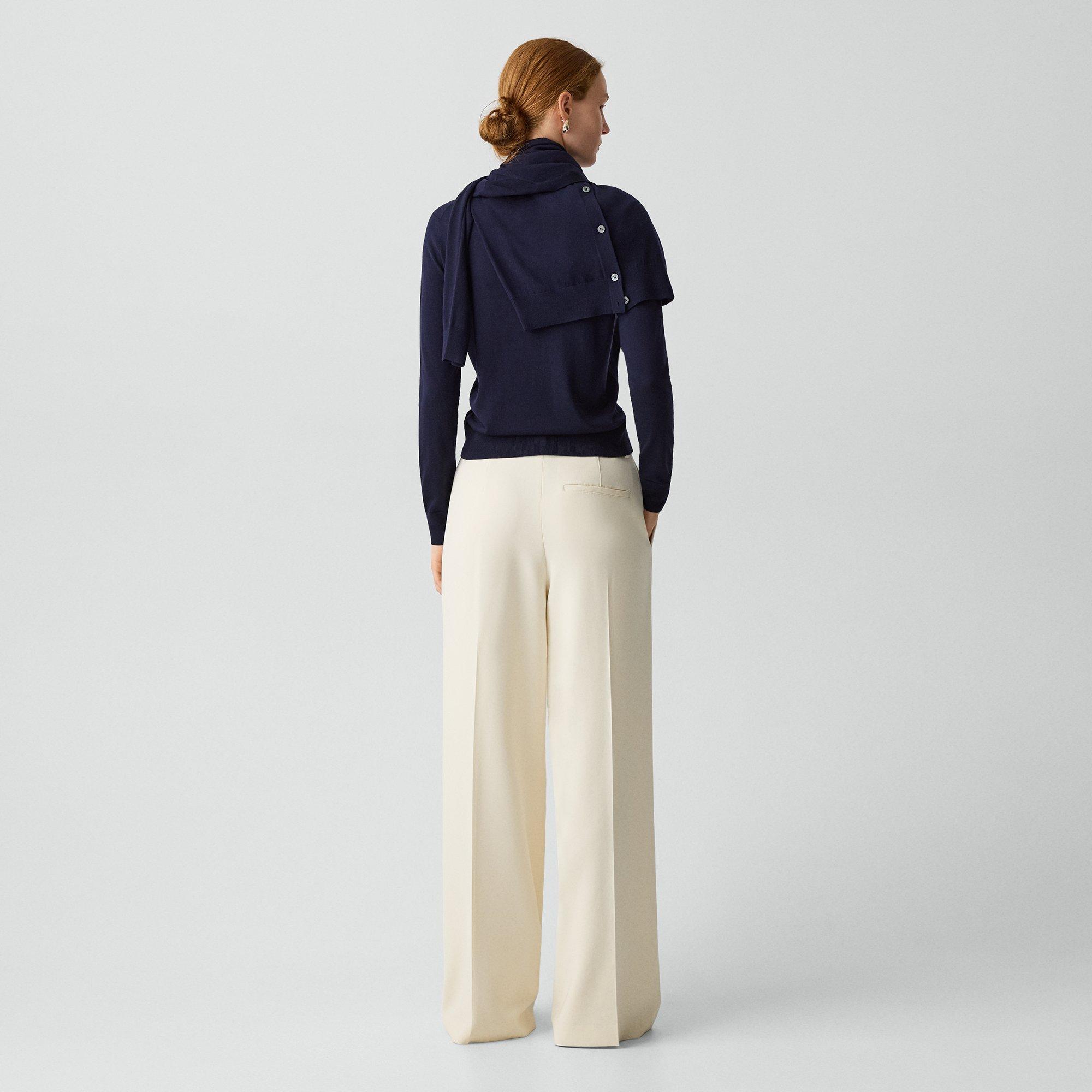 Pleated Wide-Leg Trousers, 33'' in Admiral Crepe