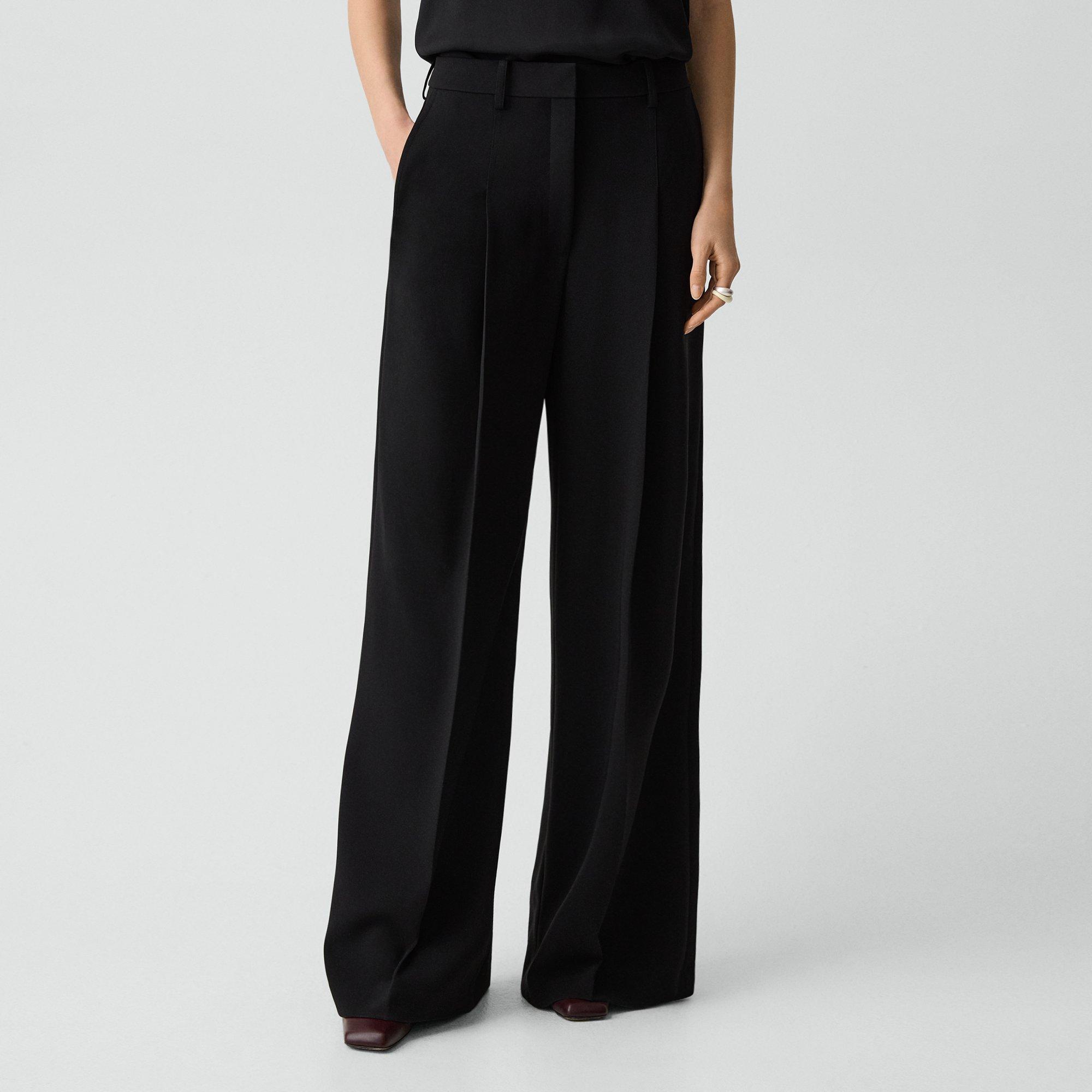 Pleated Wide-Leg Pant, 30'' in Admiral Crepe