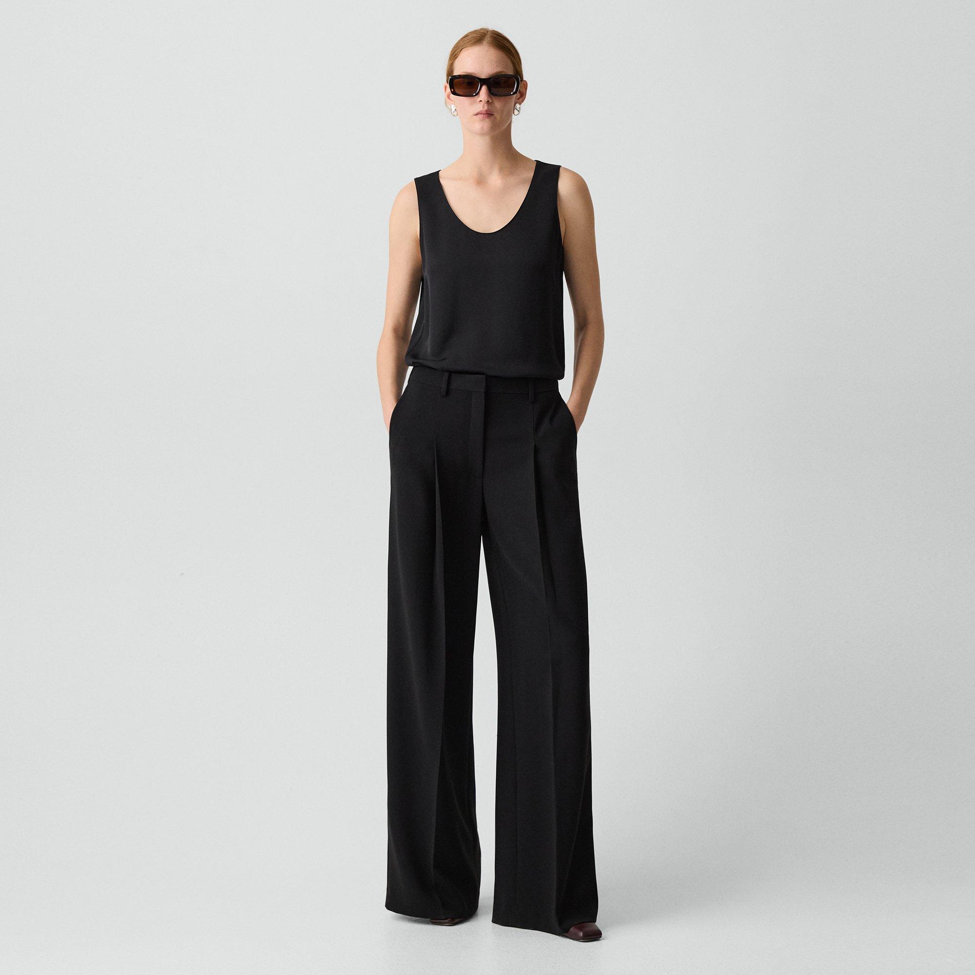Pleated Wide-Leg Pant, 30'' in Admiral Crepe