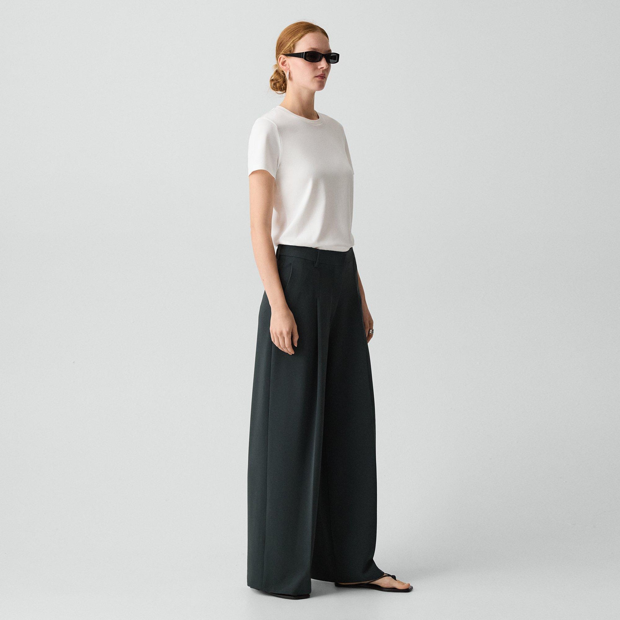 Pleated Wide-Leg Pant, 30'' in Admiral Crepe