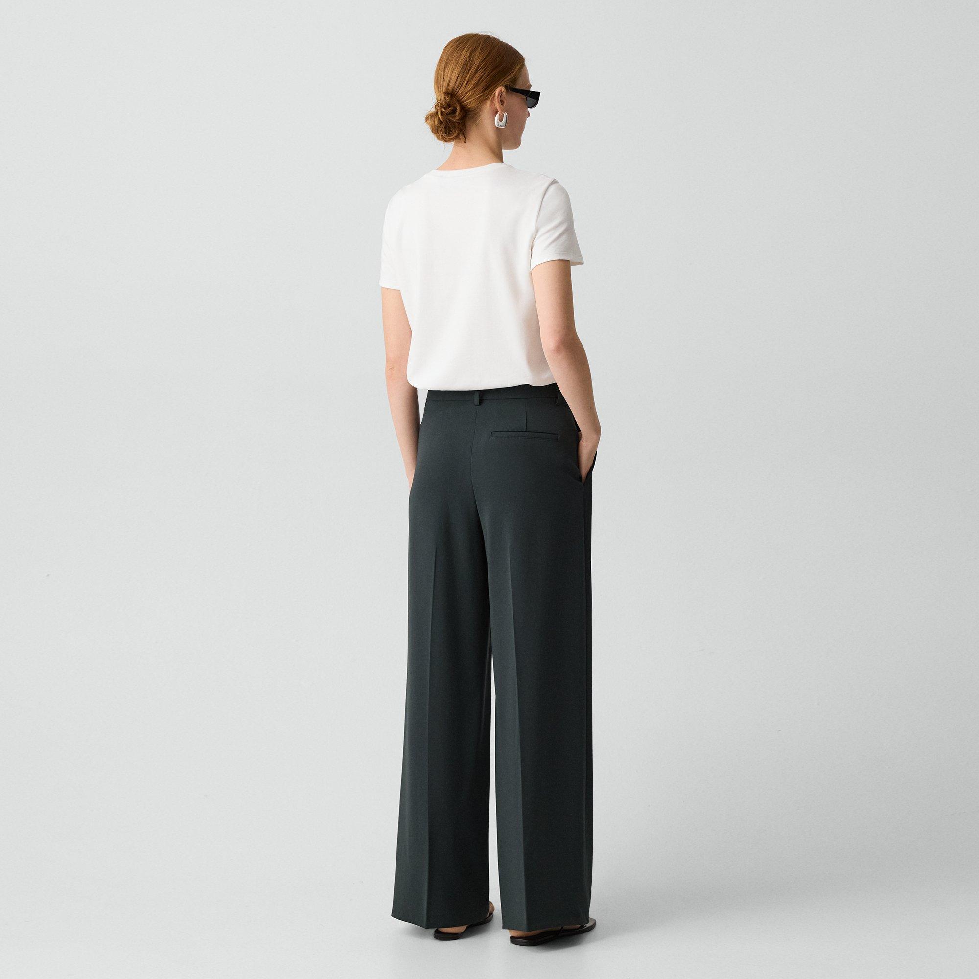 Pleated Wide-Leg Pant, 30'' in Admiral Crepe
