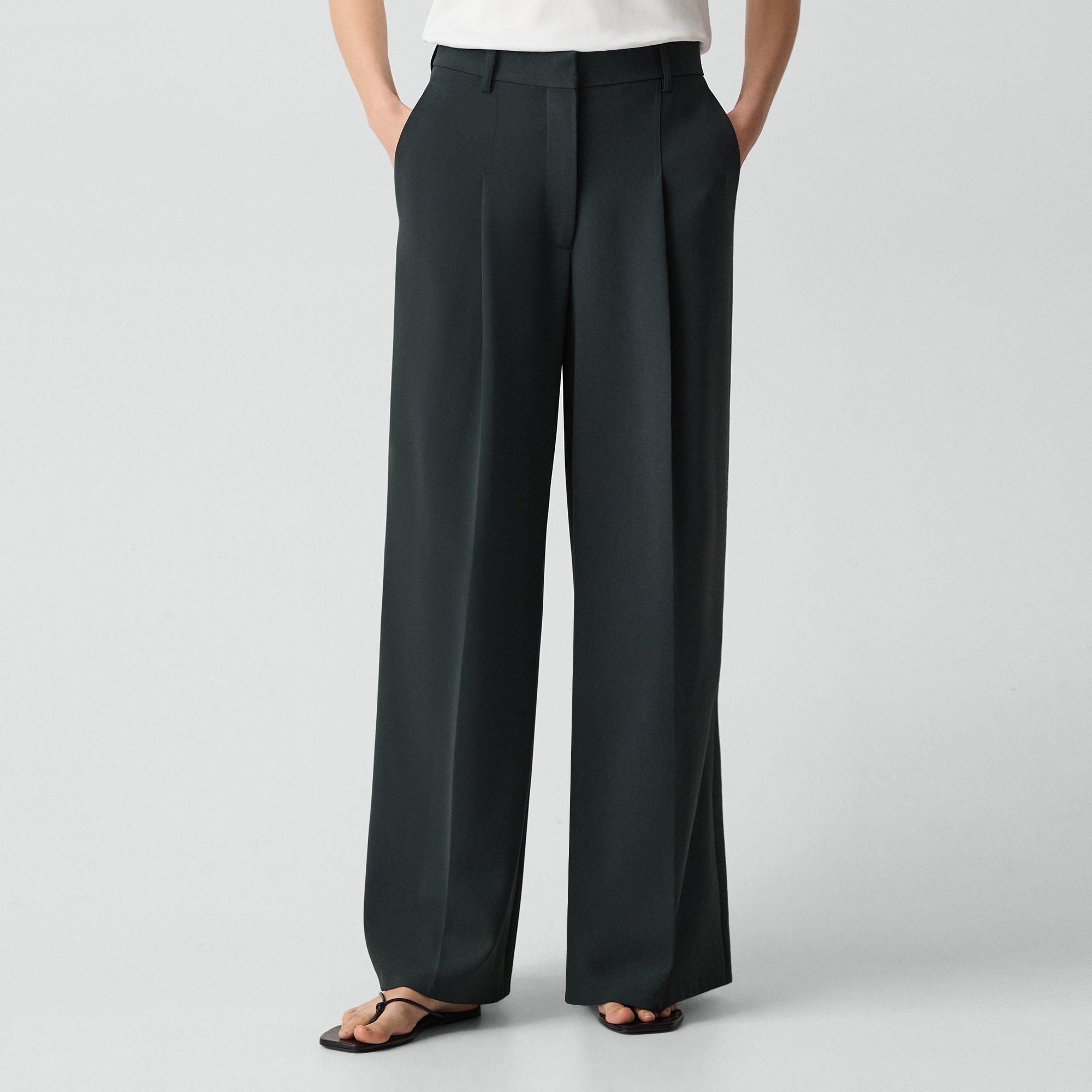 Pleated Wide-Leg Pant, 30'' in Admiral Crepe