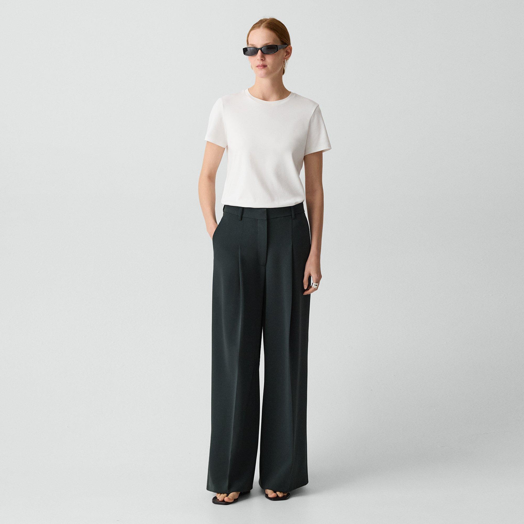 Pleated Wide-Leg Pant, 30'' in Admiral Crepe