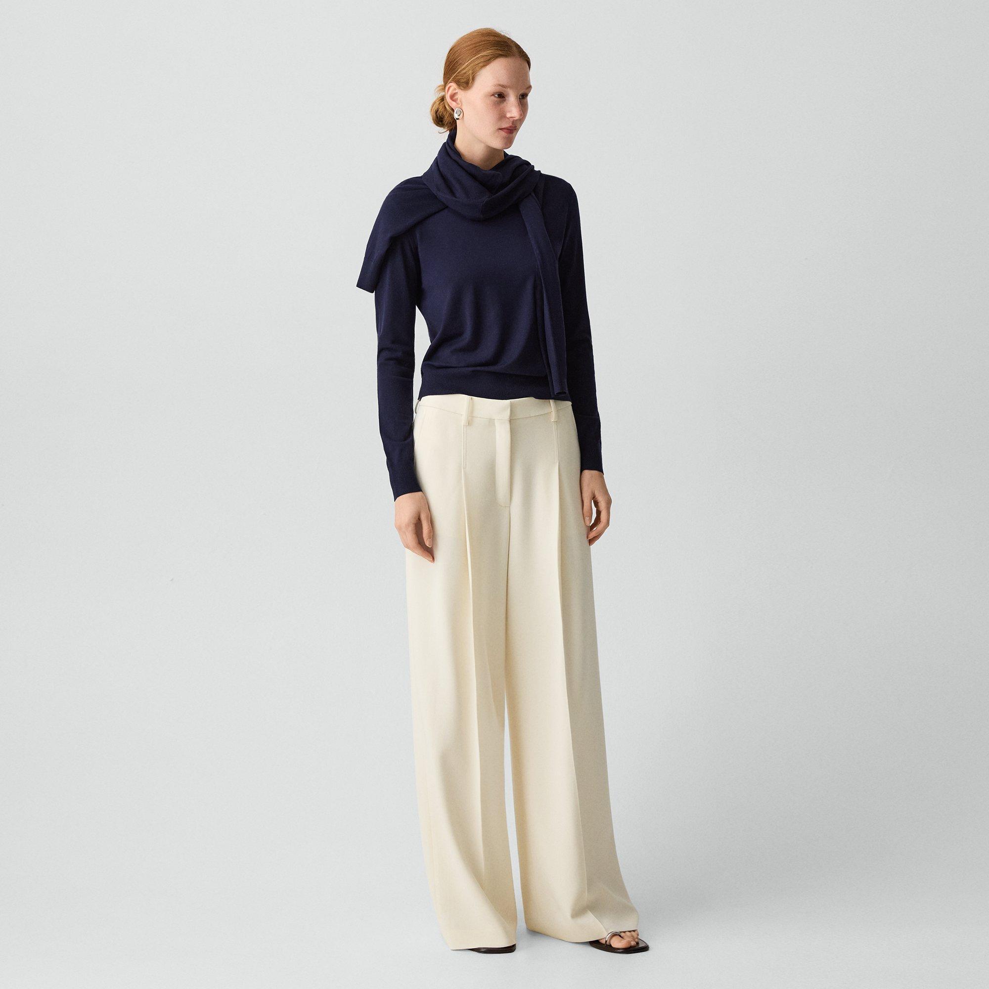 Pleated Wide-Leg Pant, 30'' in Admiral Crepe