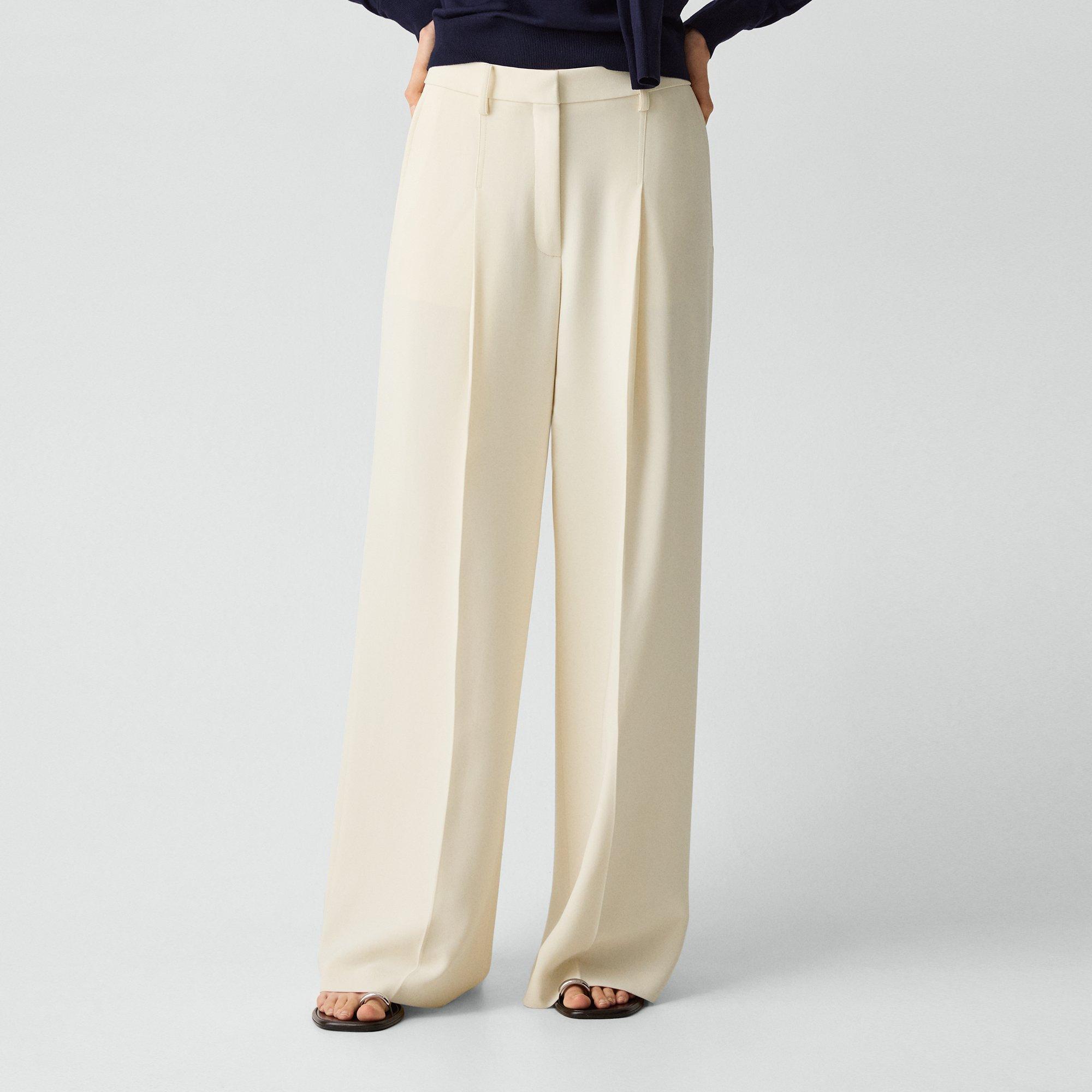 Pleated Wide-Leg Pant, 30'' in Admiral Crepe