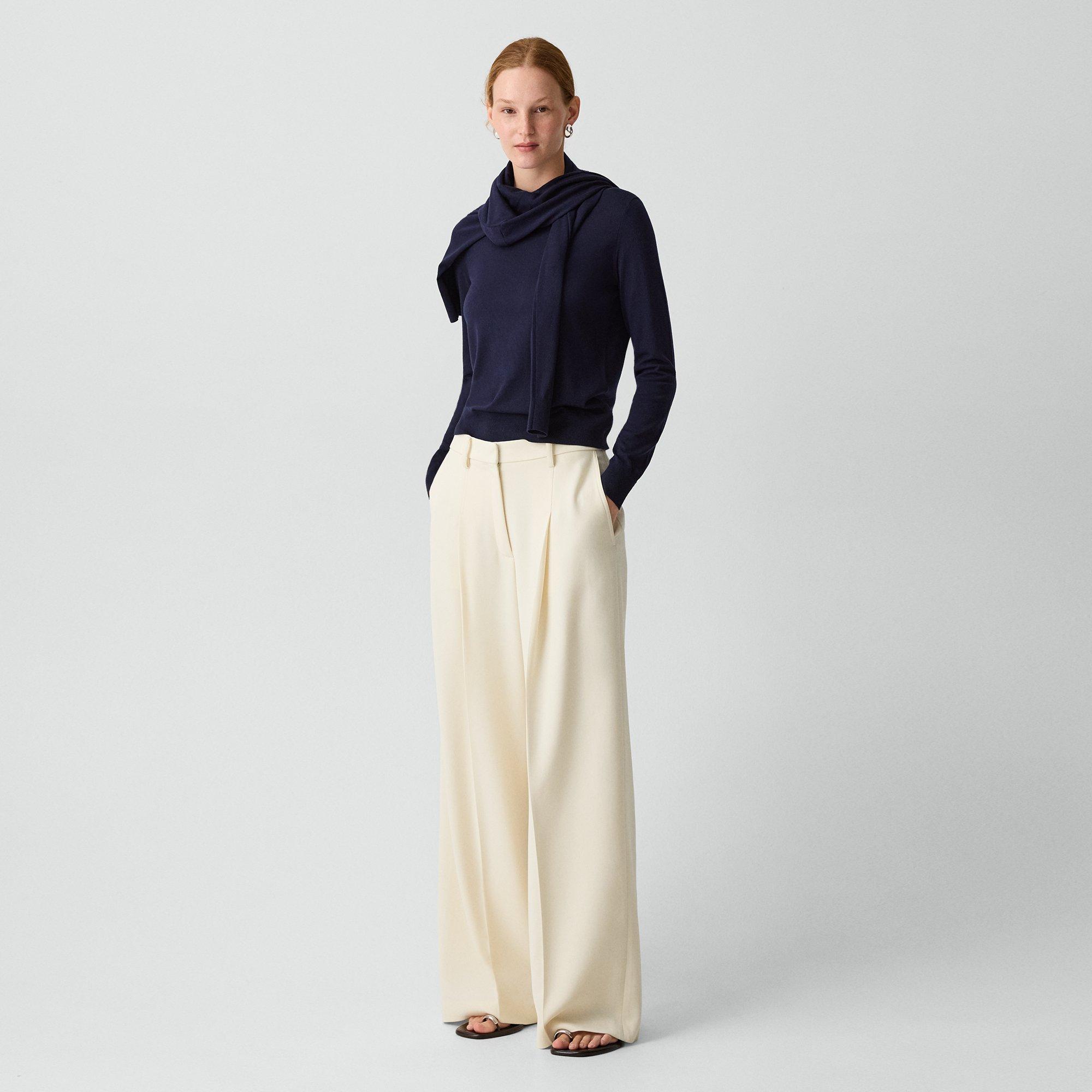 Pleated Wide-Leg Pant, 30'' in Admiral Crepe