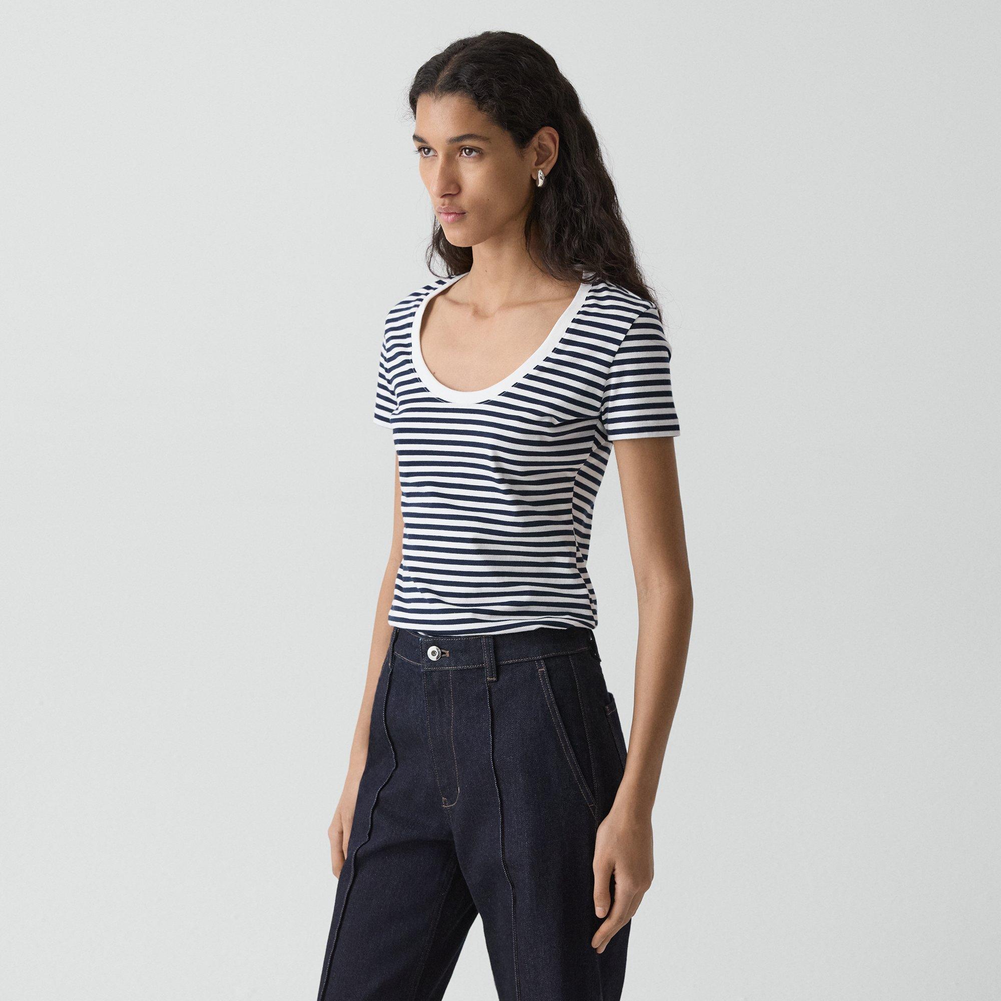 Scoop Neck Tee in Jersey Stripe
