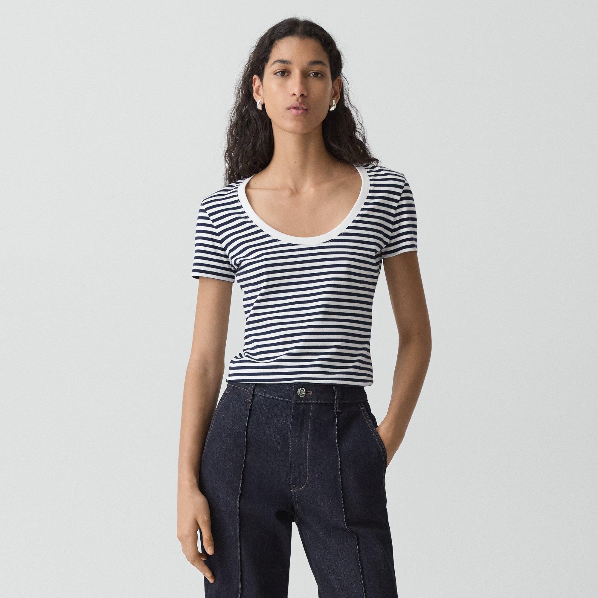 Scoop Neck Tee in Jersey Stripe