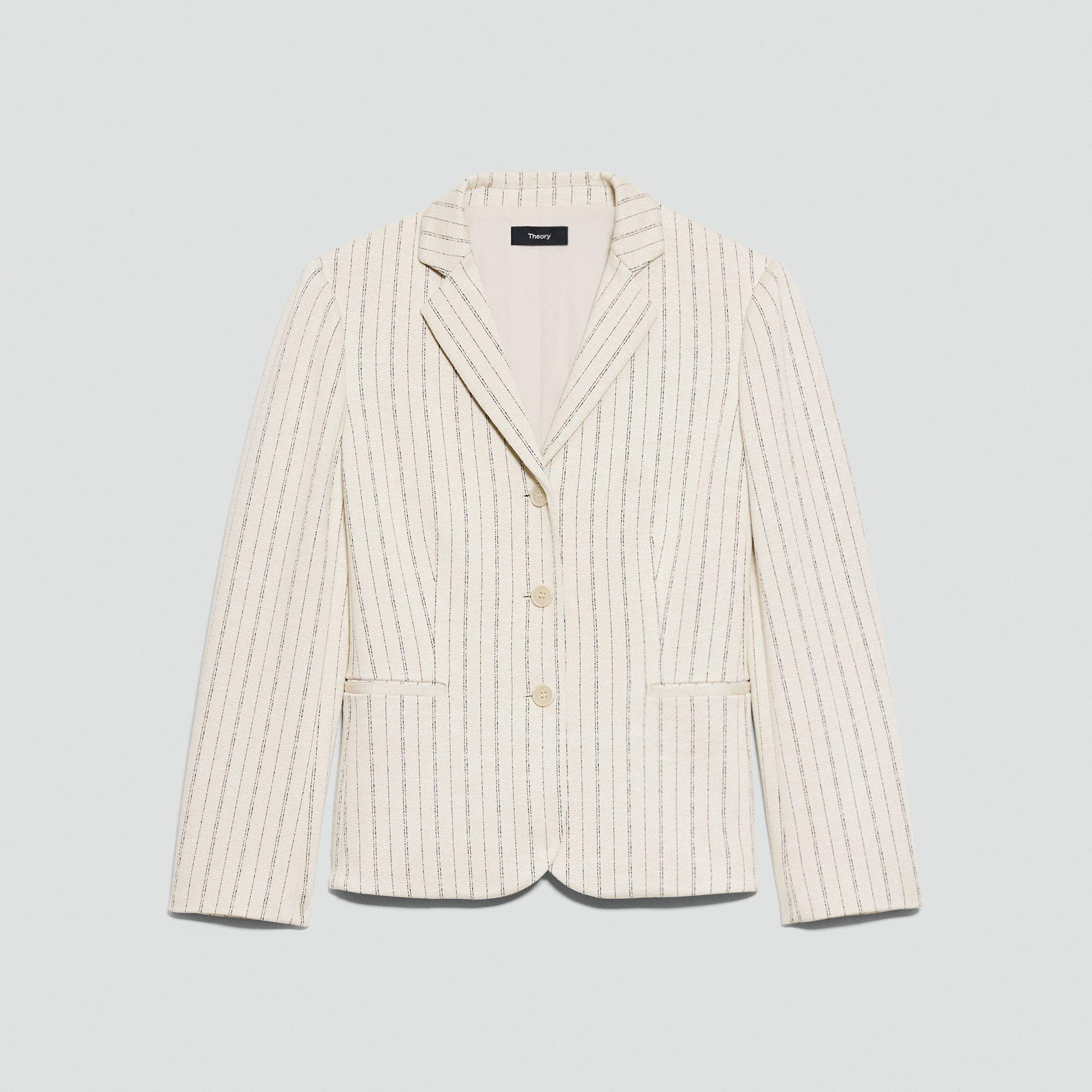 Shrunken Three-Button Blazer in Striped Crepe Jersey