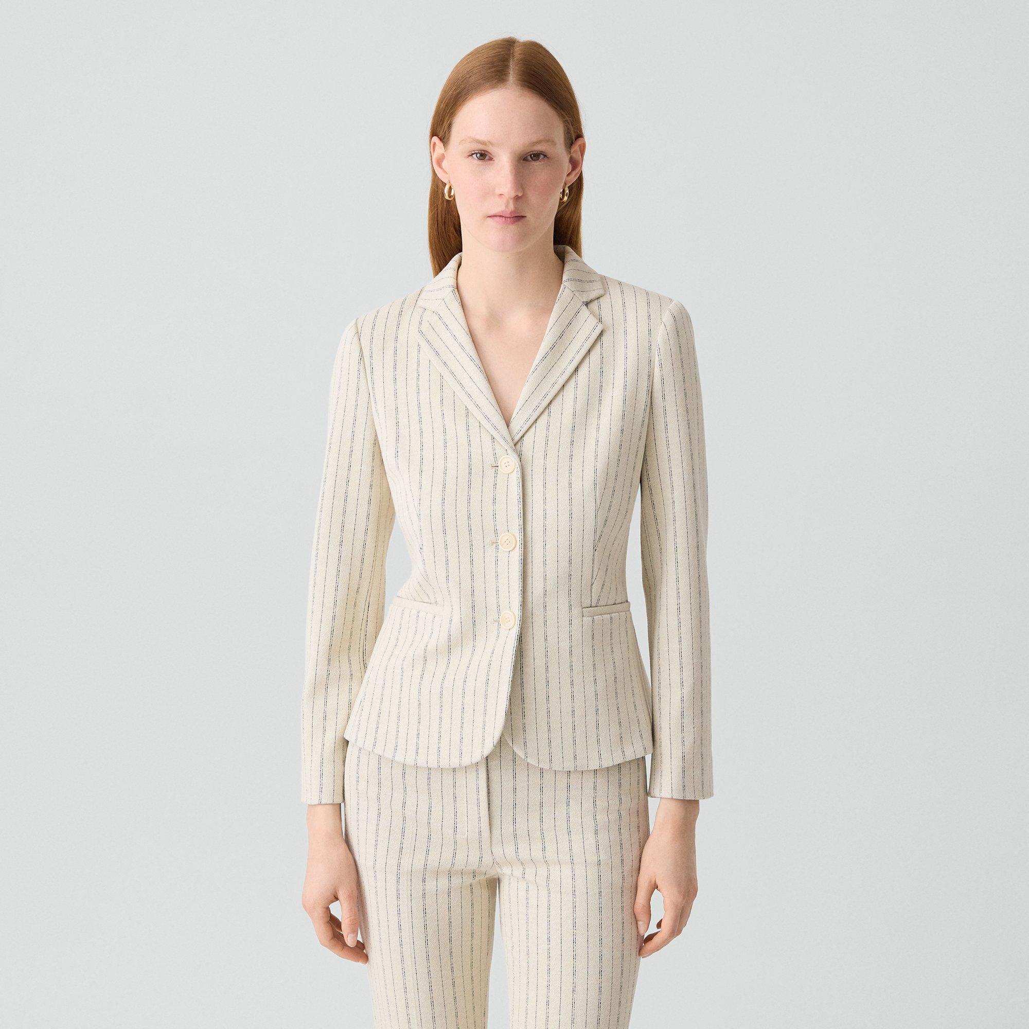Shrunken Three-Button Blazer in Striped Crepe Jersey