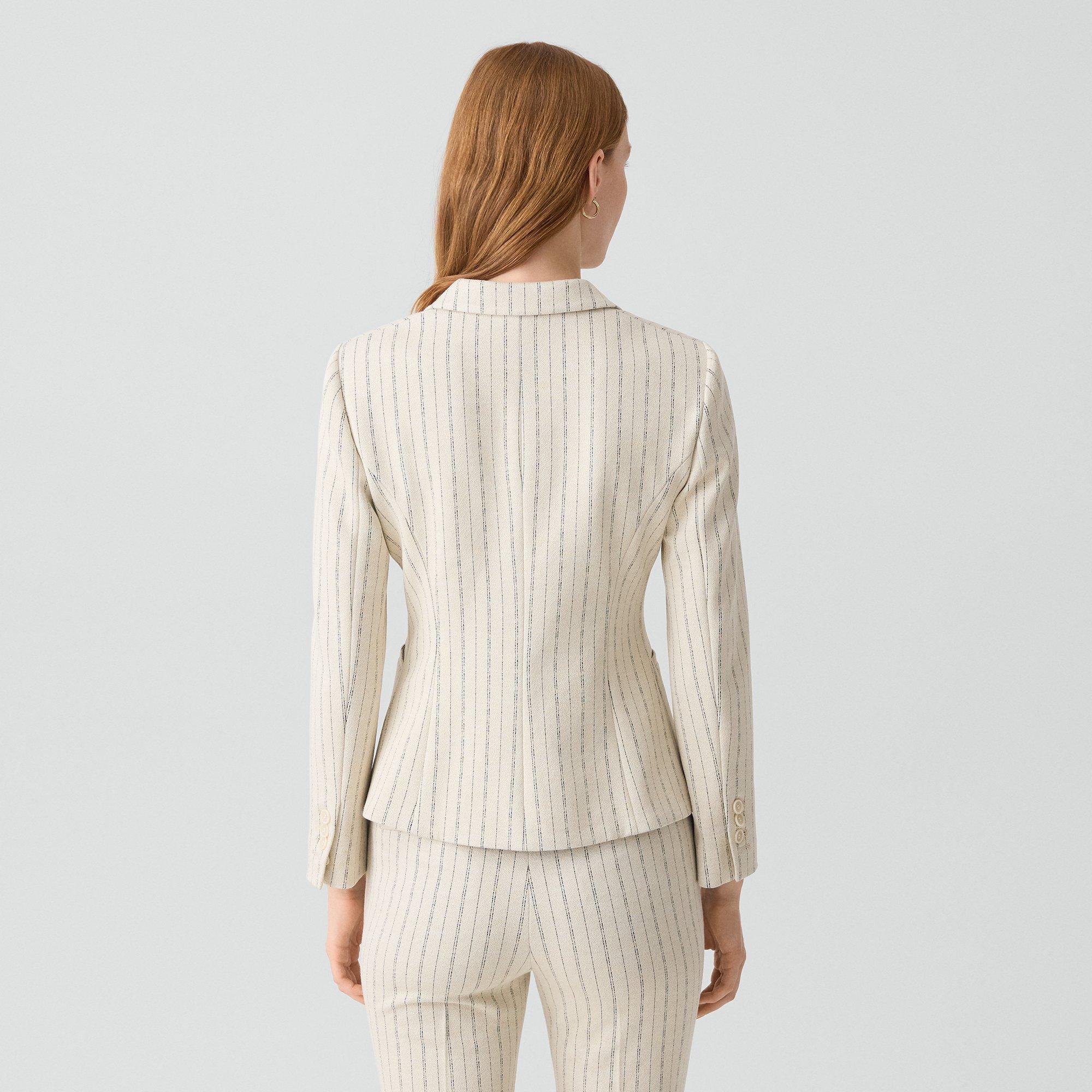 Shrunken Three-Button Blazer in Striped Crepe Jersey