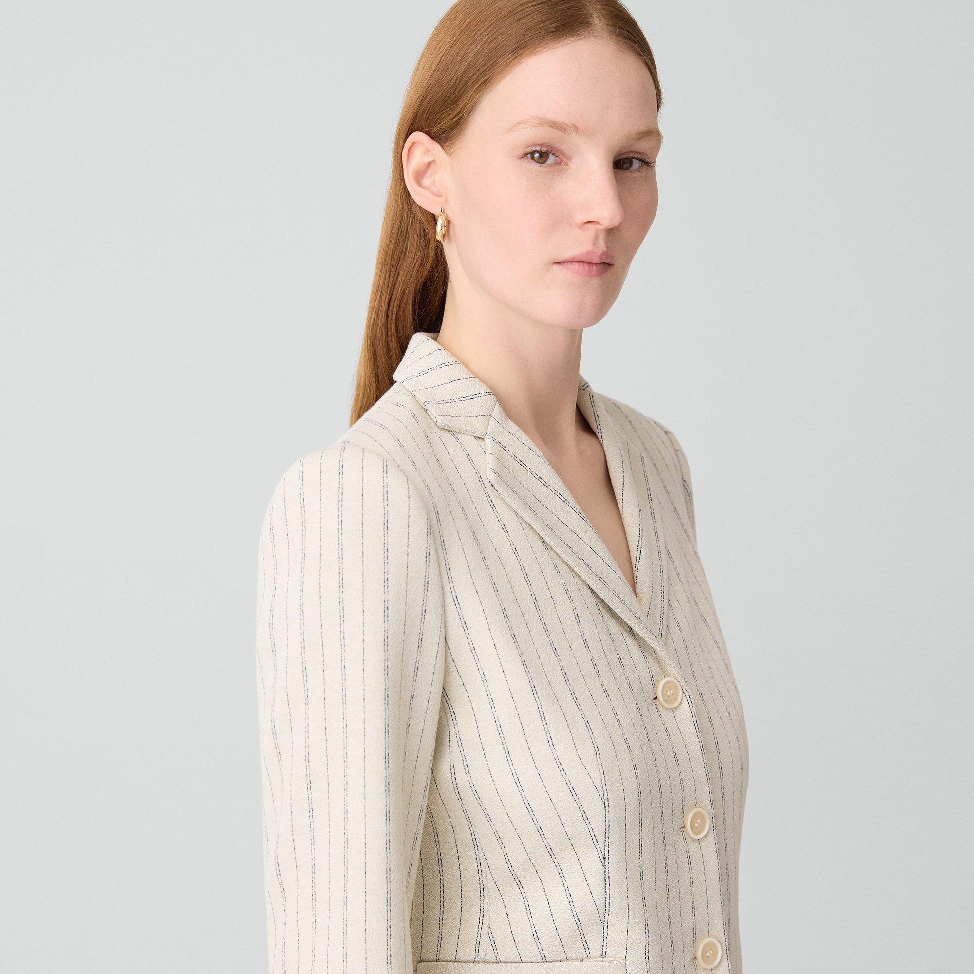 Shrunken Three-Button Blazer in Striped Crepe Jersey