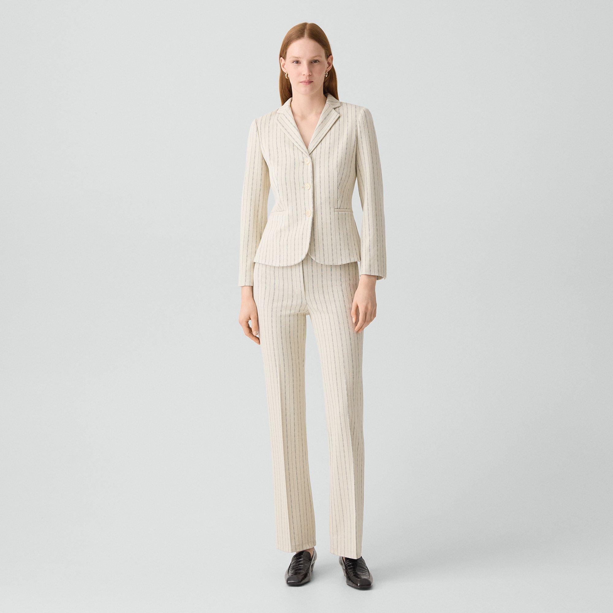 Shrunken Three-Button Blazer in Striped Crepe Jersey
