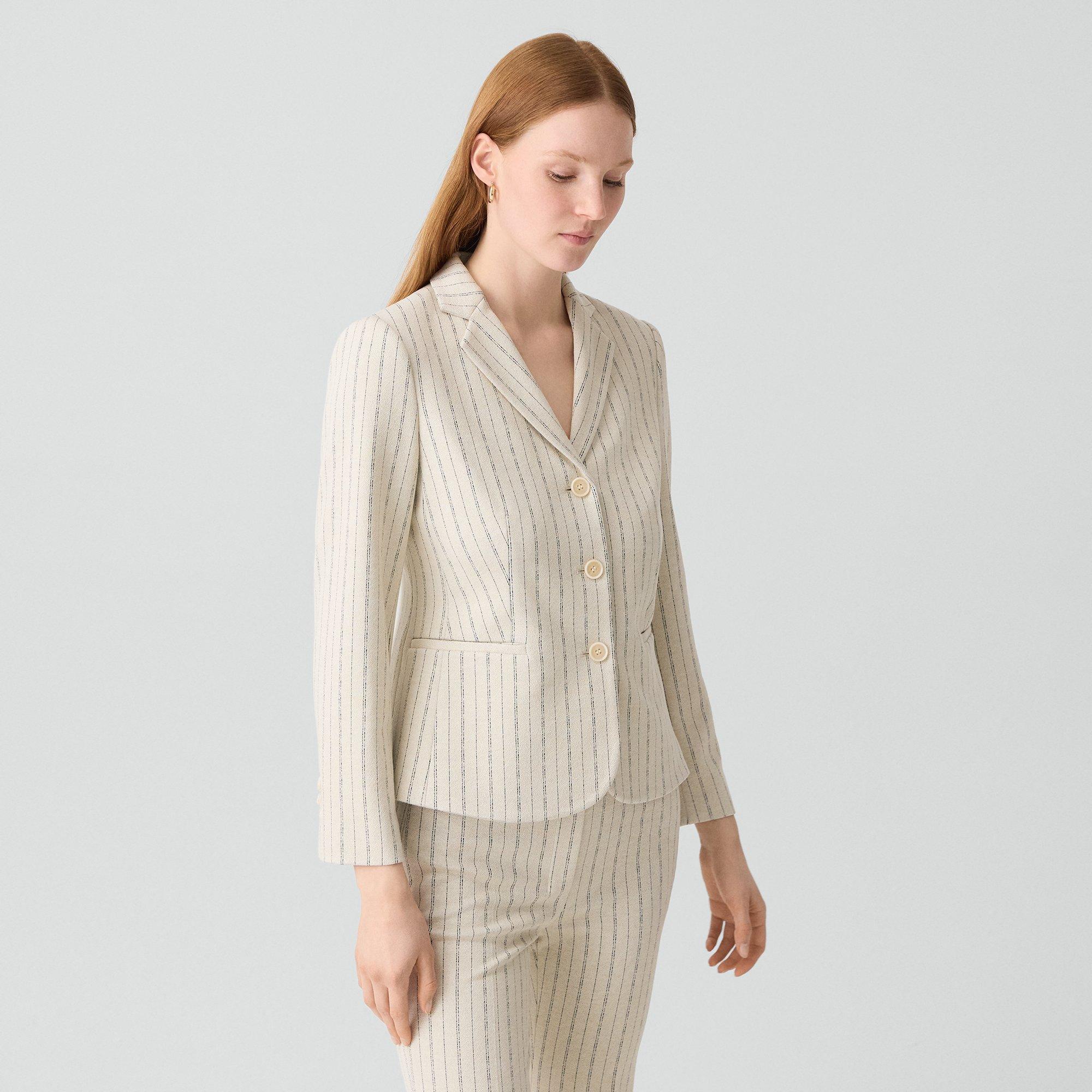 Shrunken Three-Button Blazer in Striped Crepe Jersey