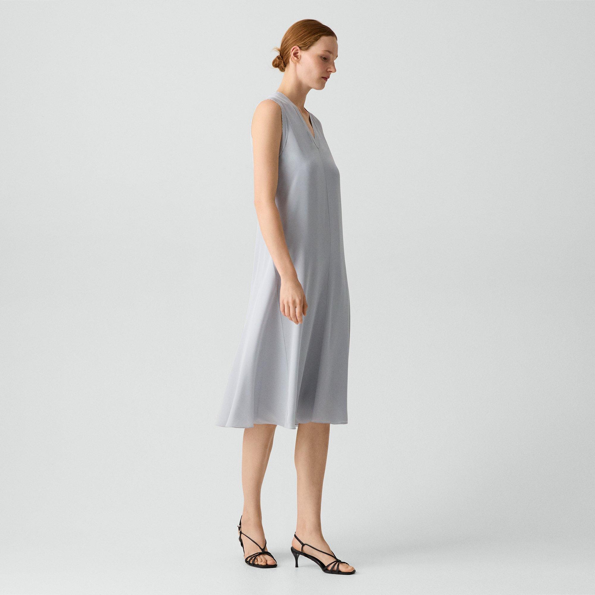 Fluid V-Neck Dress in Silk Georgette