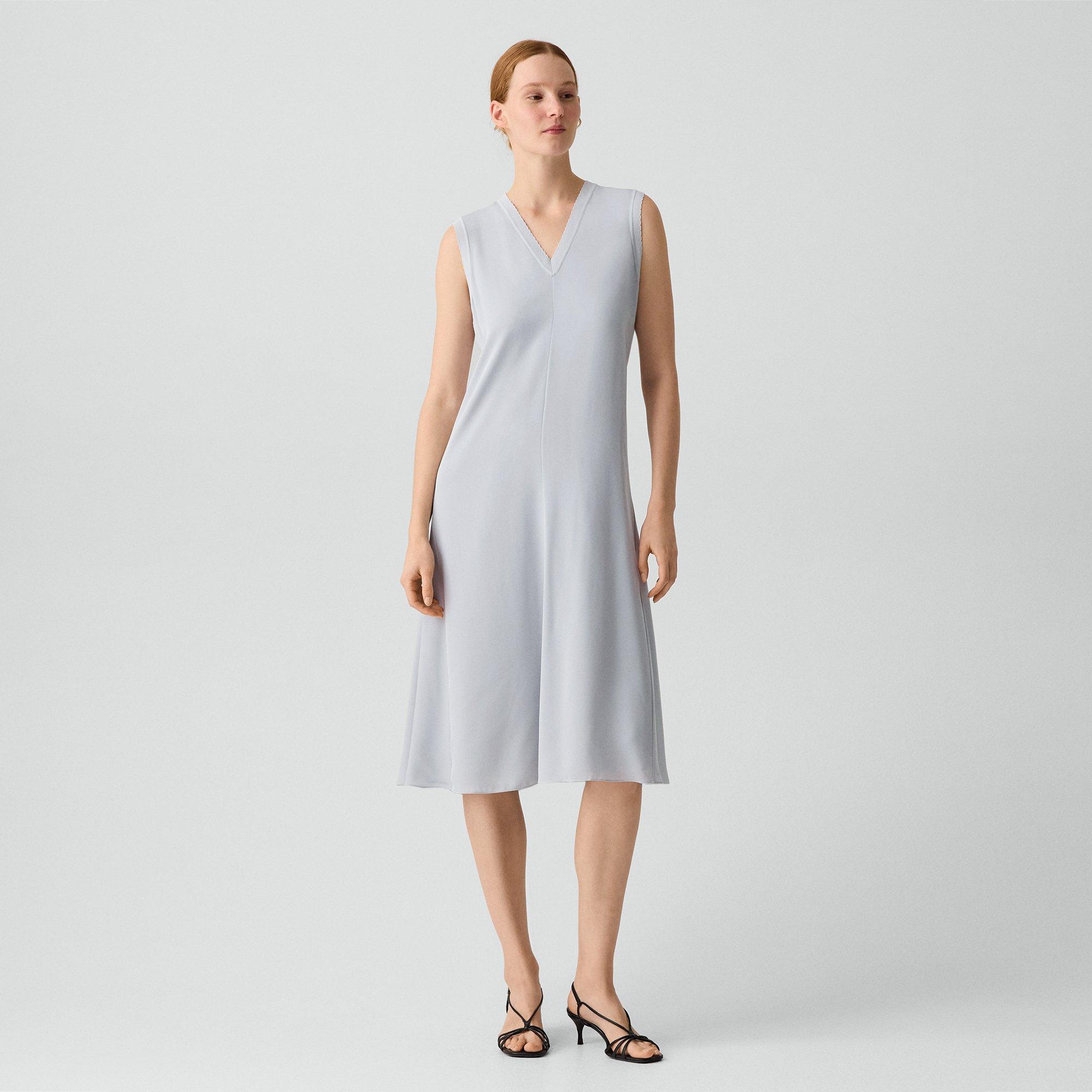 Fluid V-Neck Dress in Silk Georgette