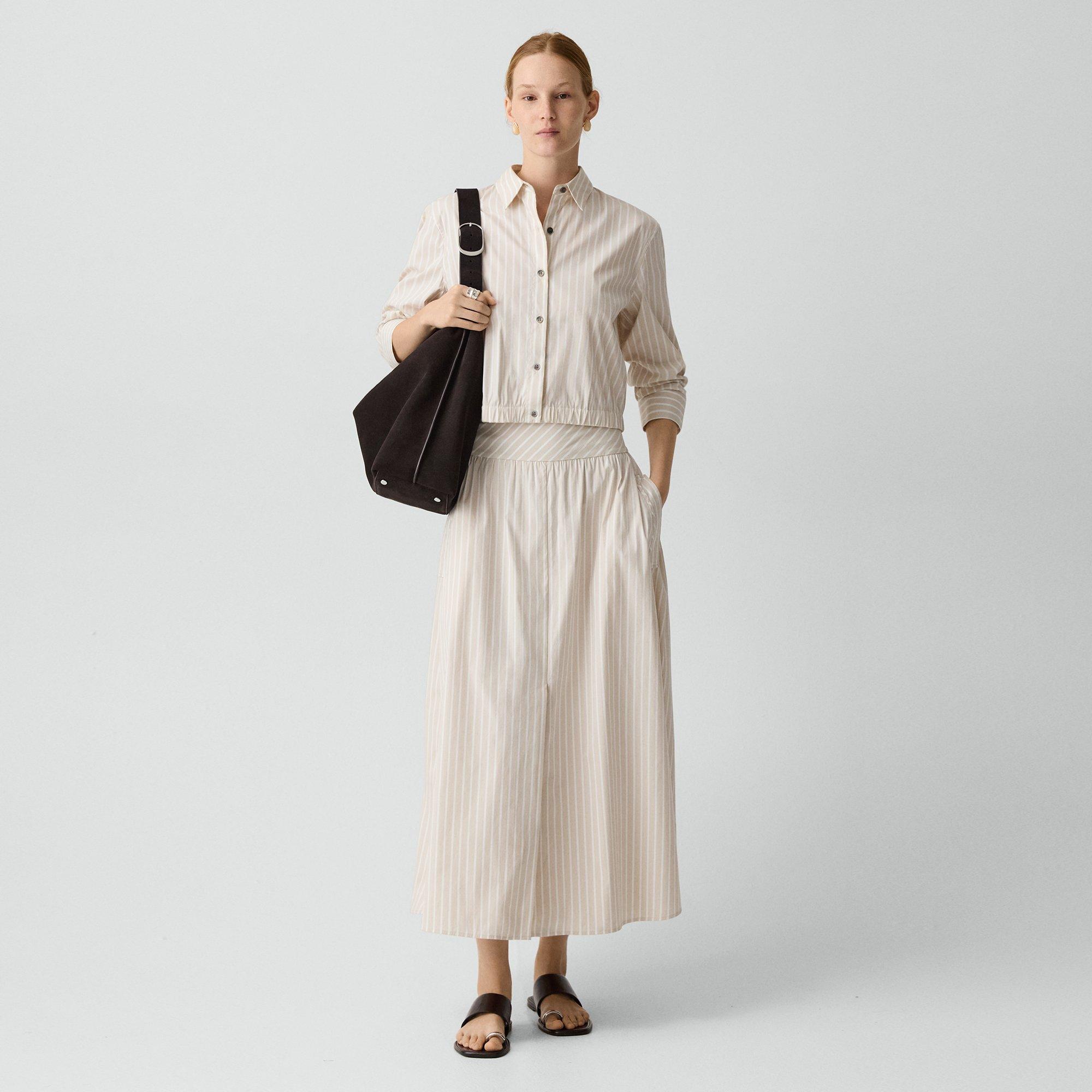 Vented Skirt in Striped Cotton-Blend