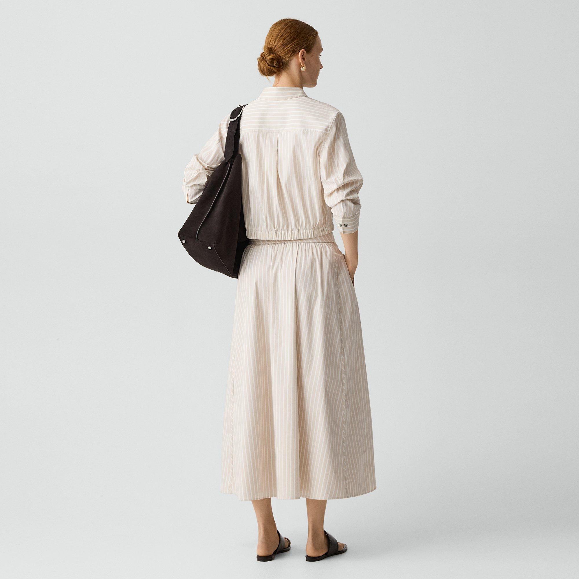 Vented Skirt in Striped Cotton-Blend