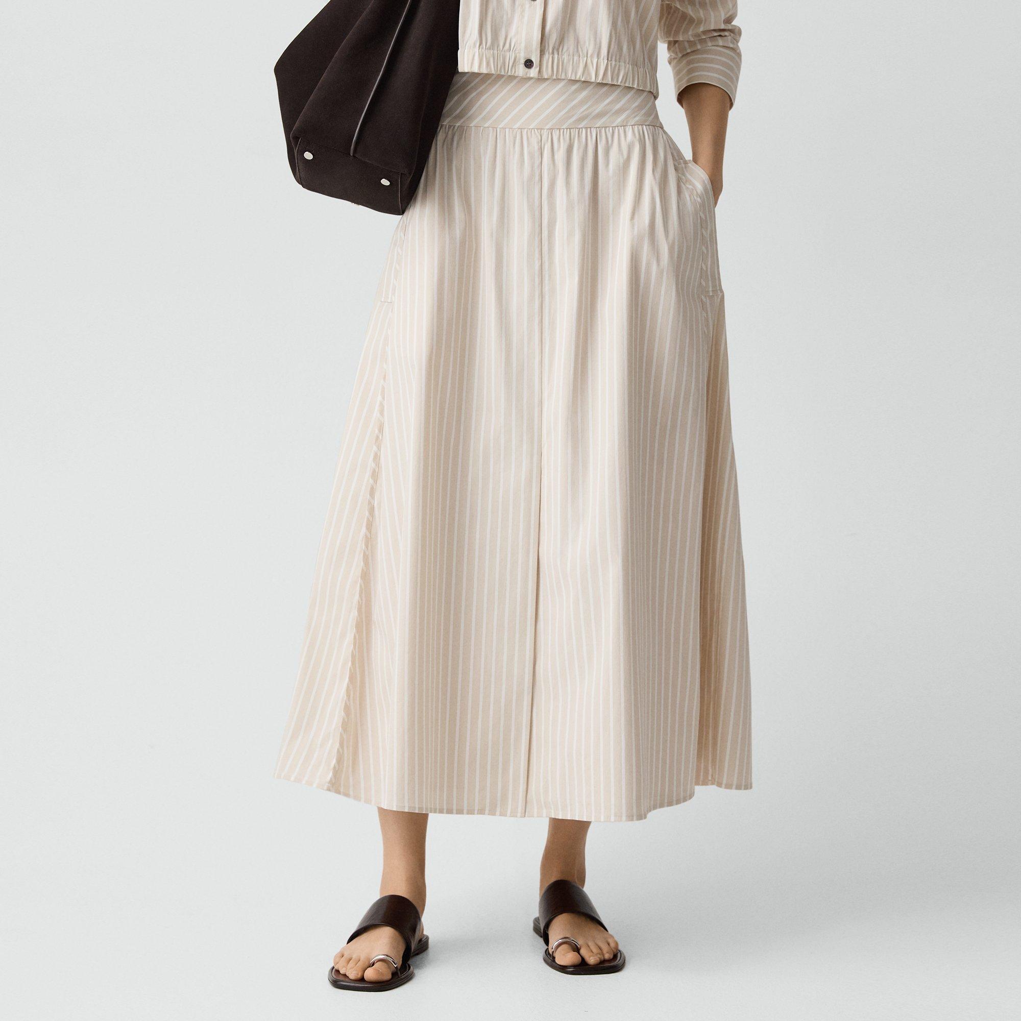 Vented Skirt in Striped Cotton-Blend