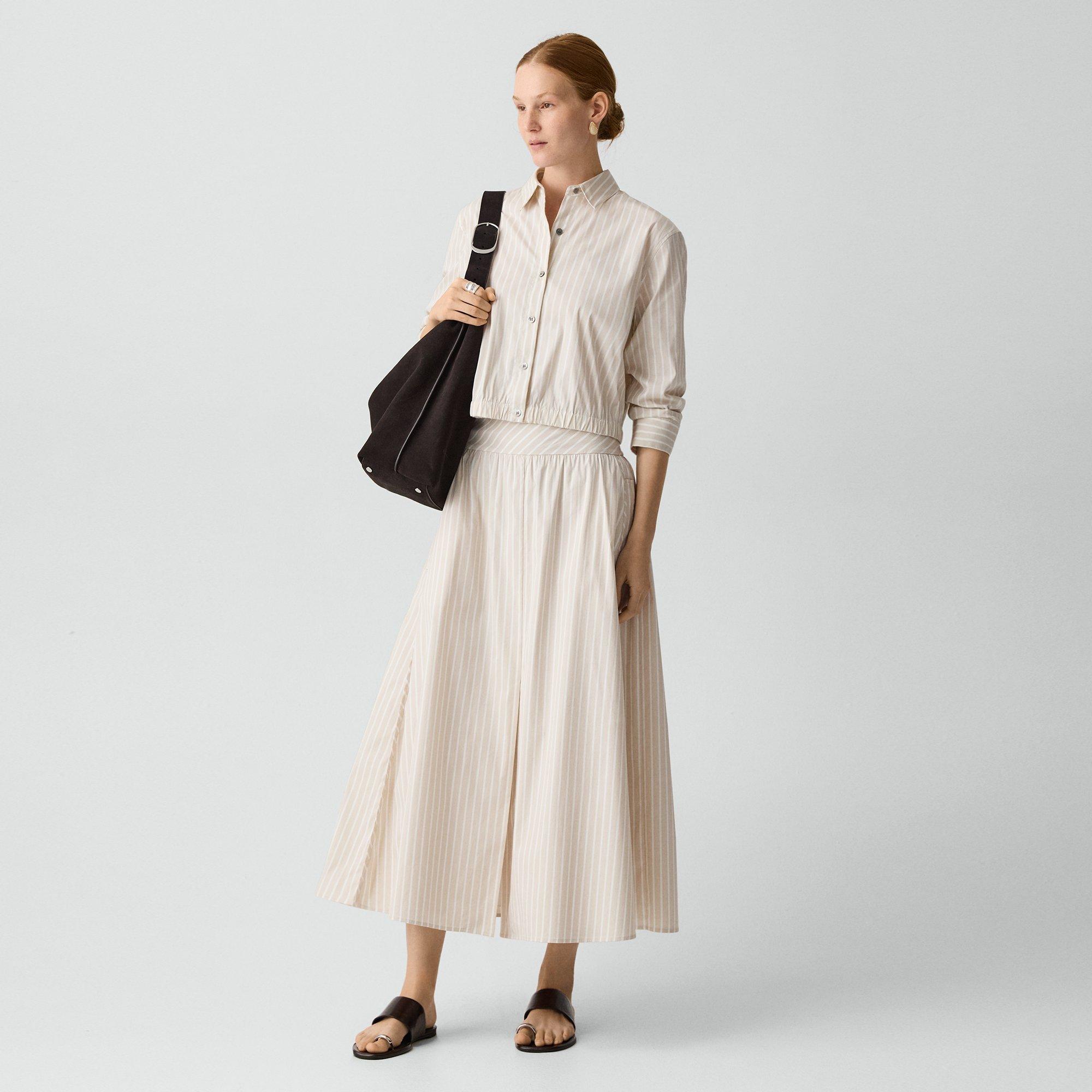 Vented Skirt in Striped Cotton-Blend