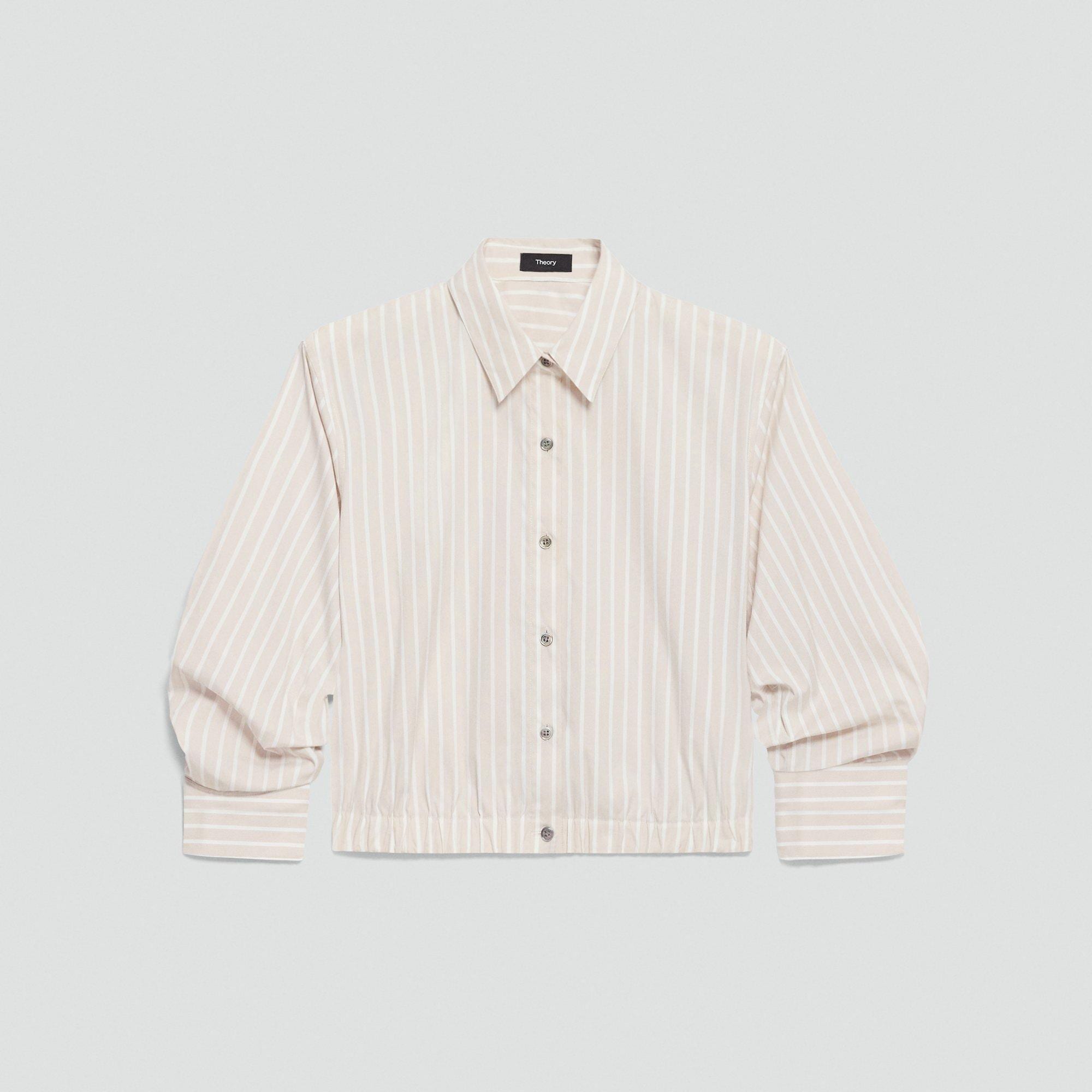 Cropped Shirt in Striped Cotton-Blend