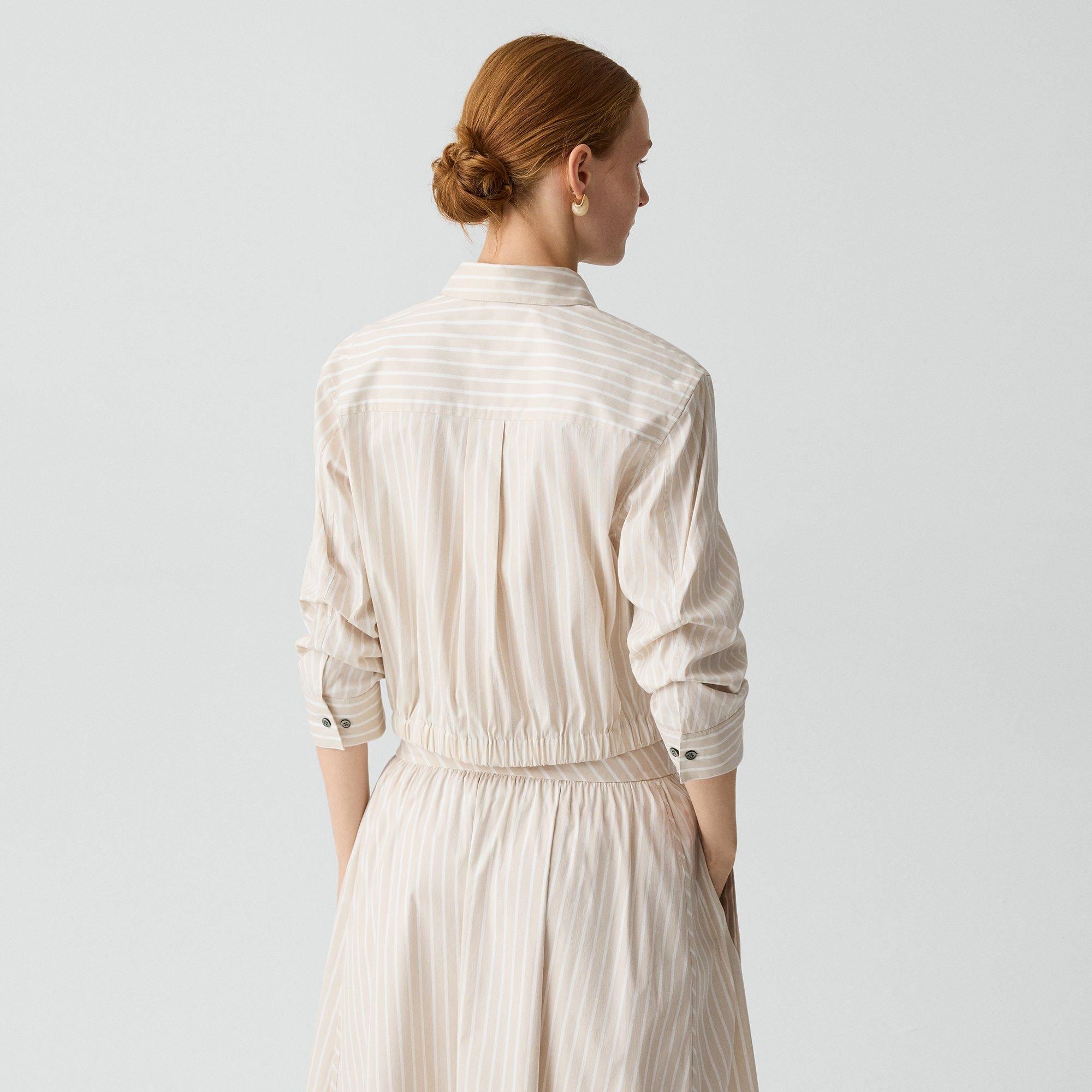 Cropped Shirt in Striped Cotton-Blend