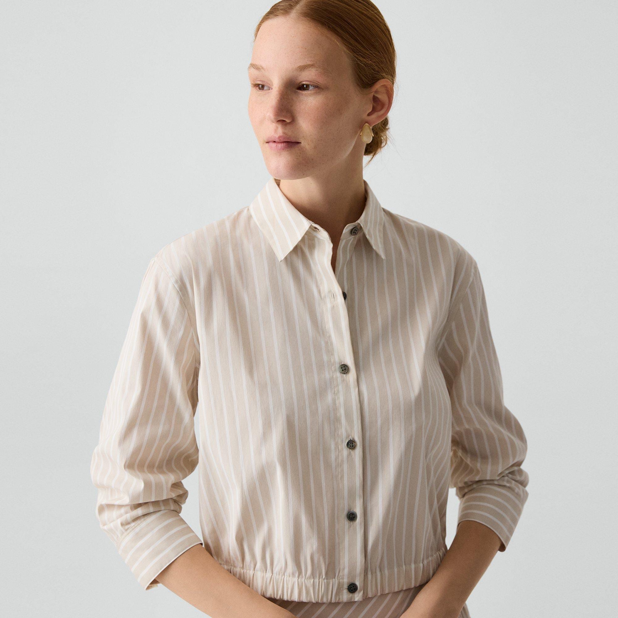 Cropped Shirt in Striped Cotton-Blend