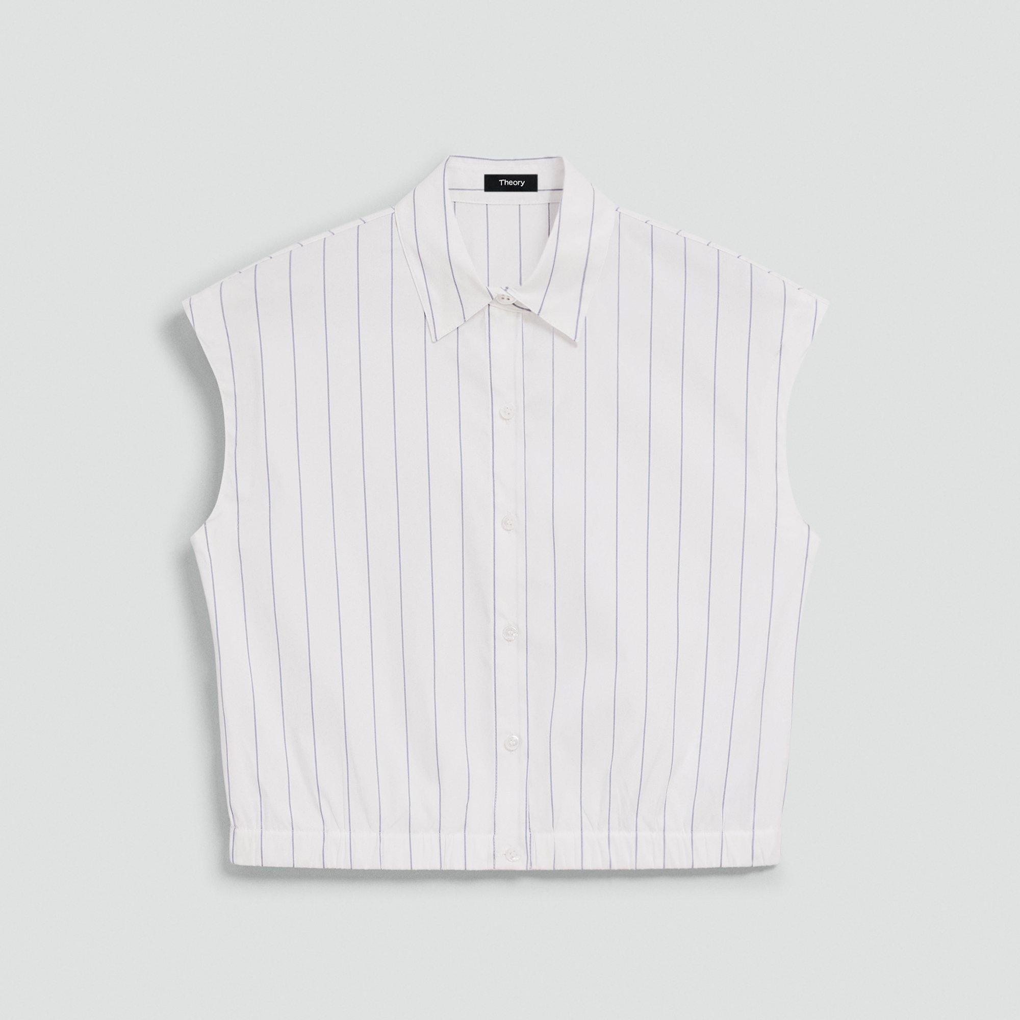 Cap-Sleeve Shirt in Striped Poplin