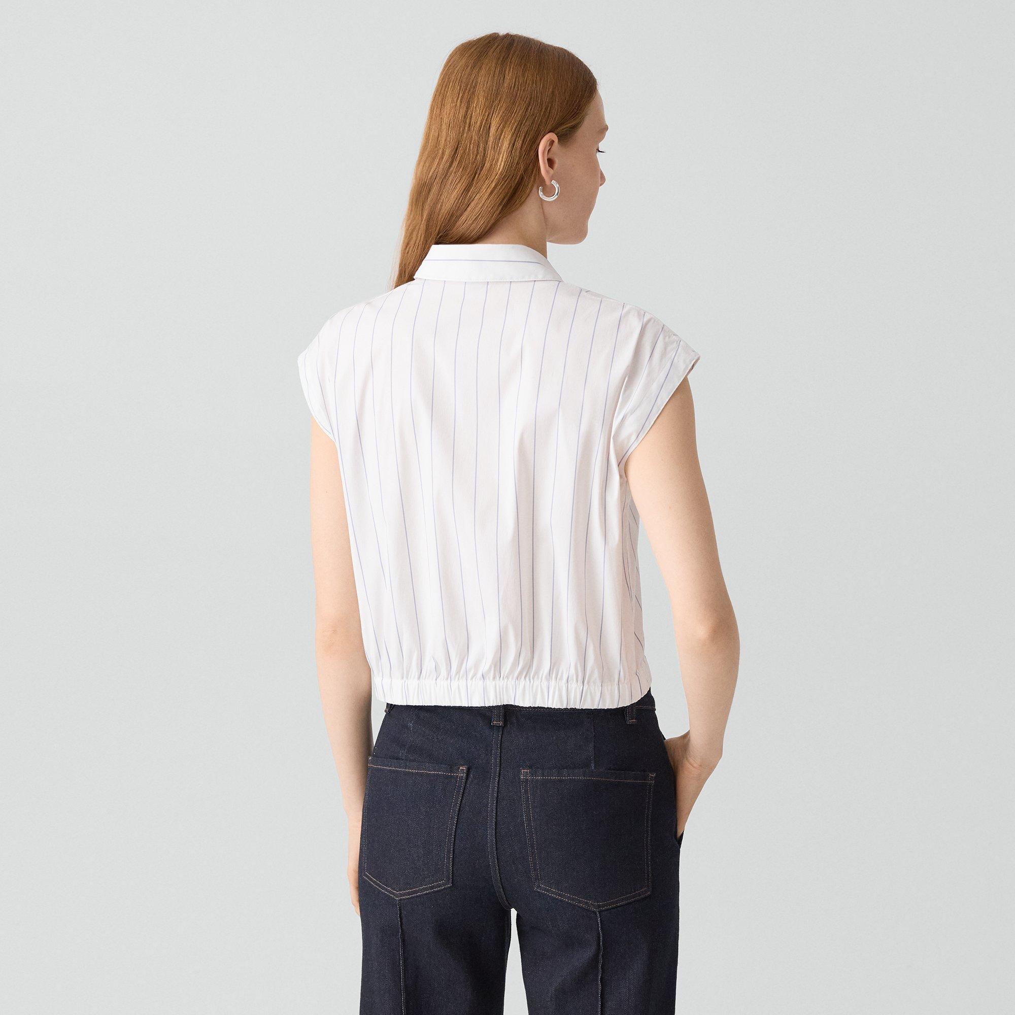 Cap-Sleeve Shirt in Striped Poplin
