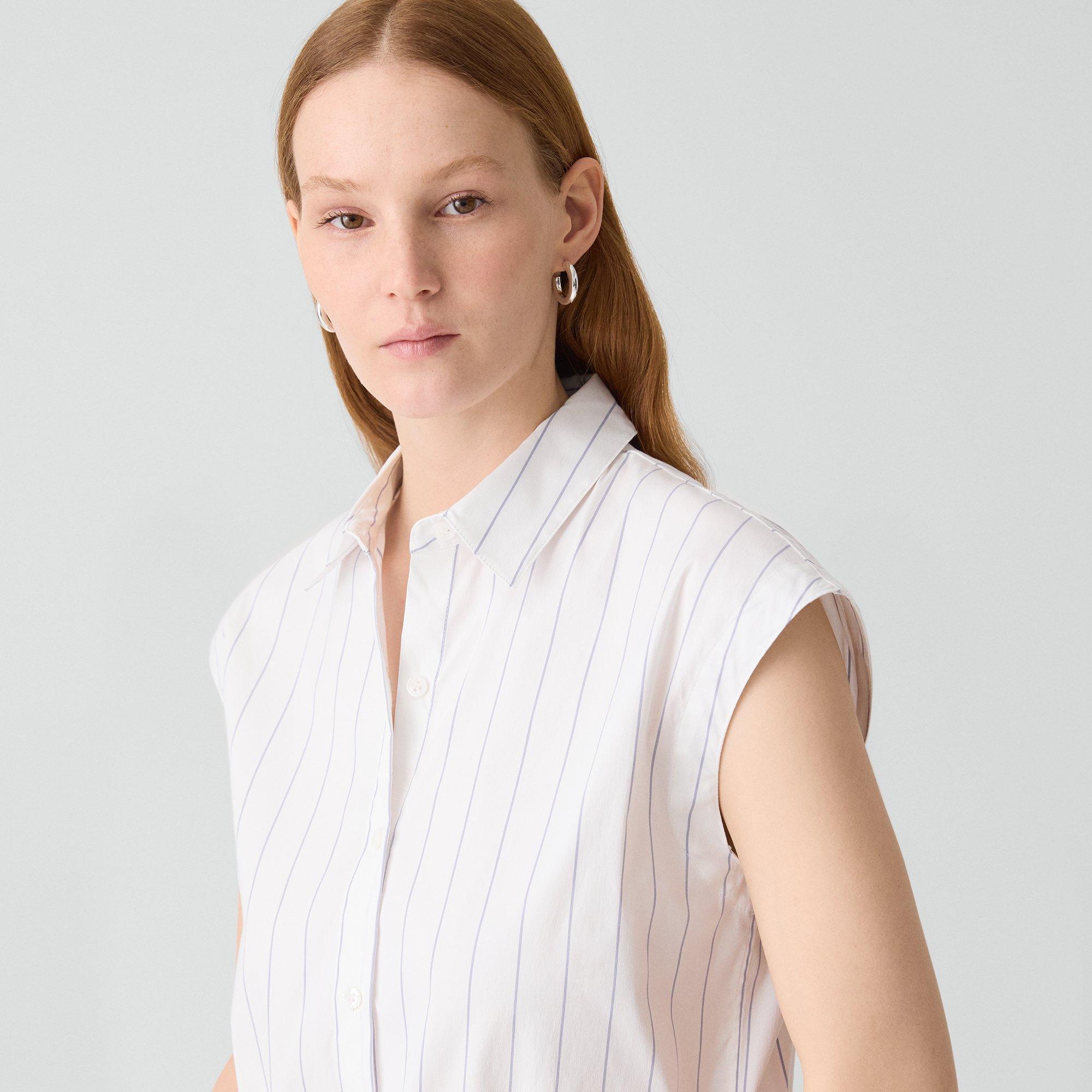Cap-Sleeve Shirt in Striped Poplin