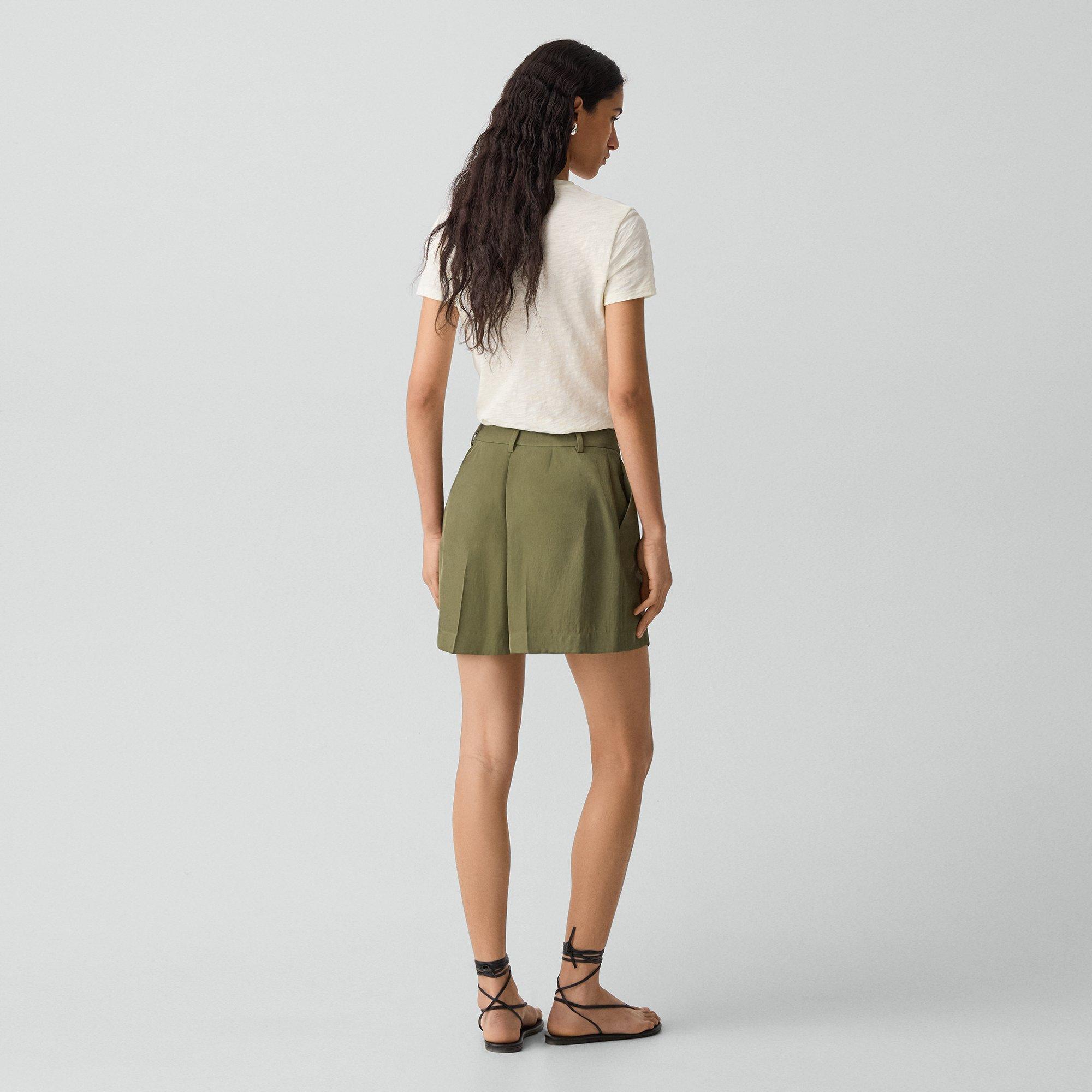 Fluid Pleat Short in Washed Twill