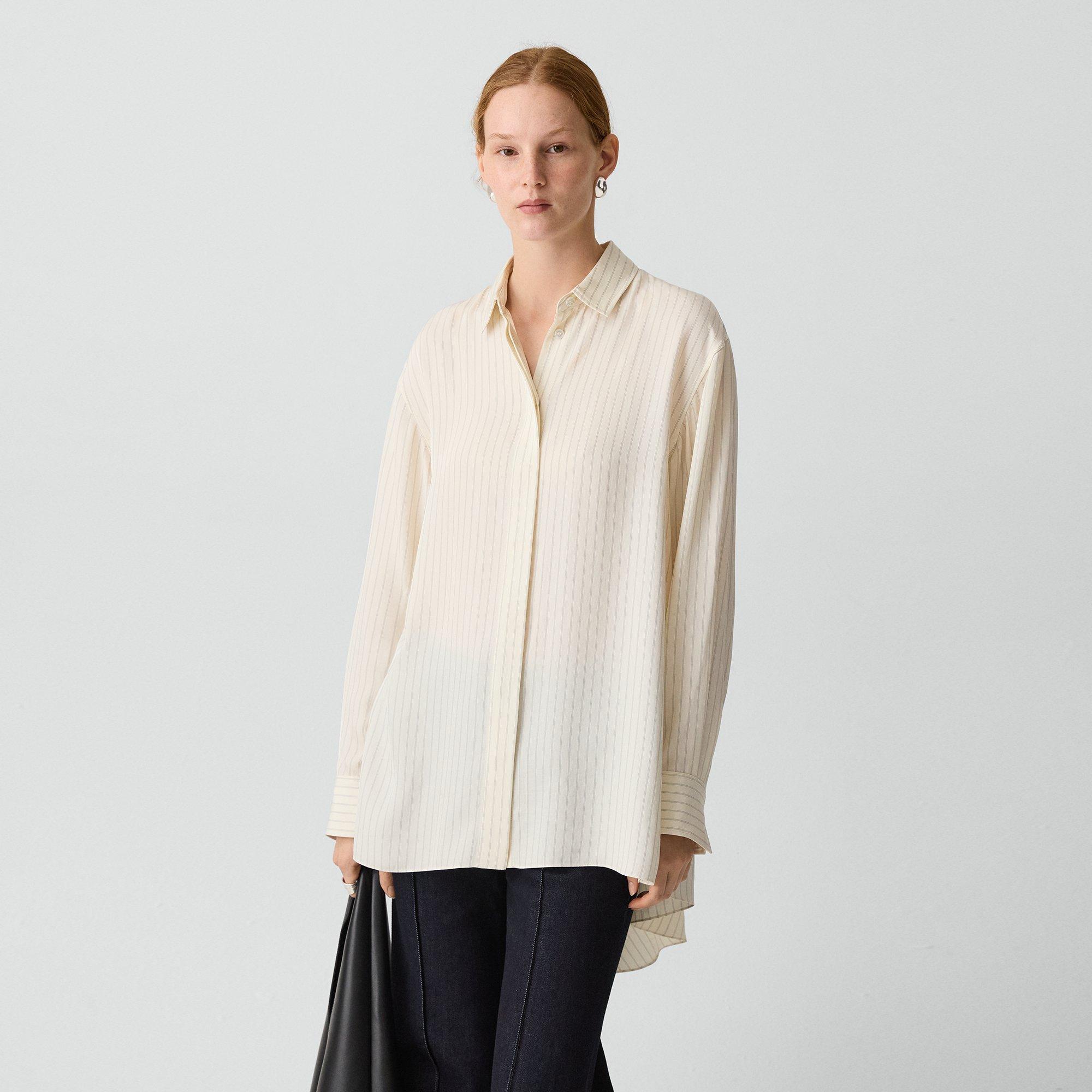 High-Low Flounce Shirt in Washed Stripe