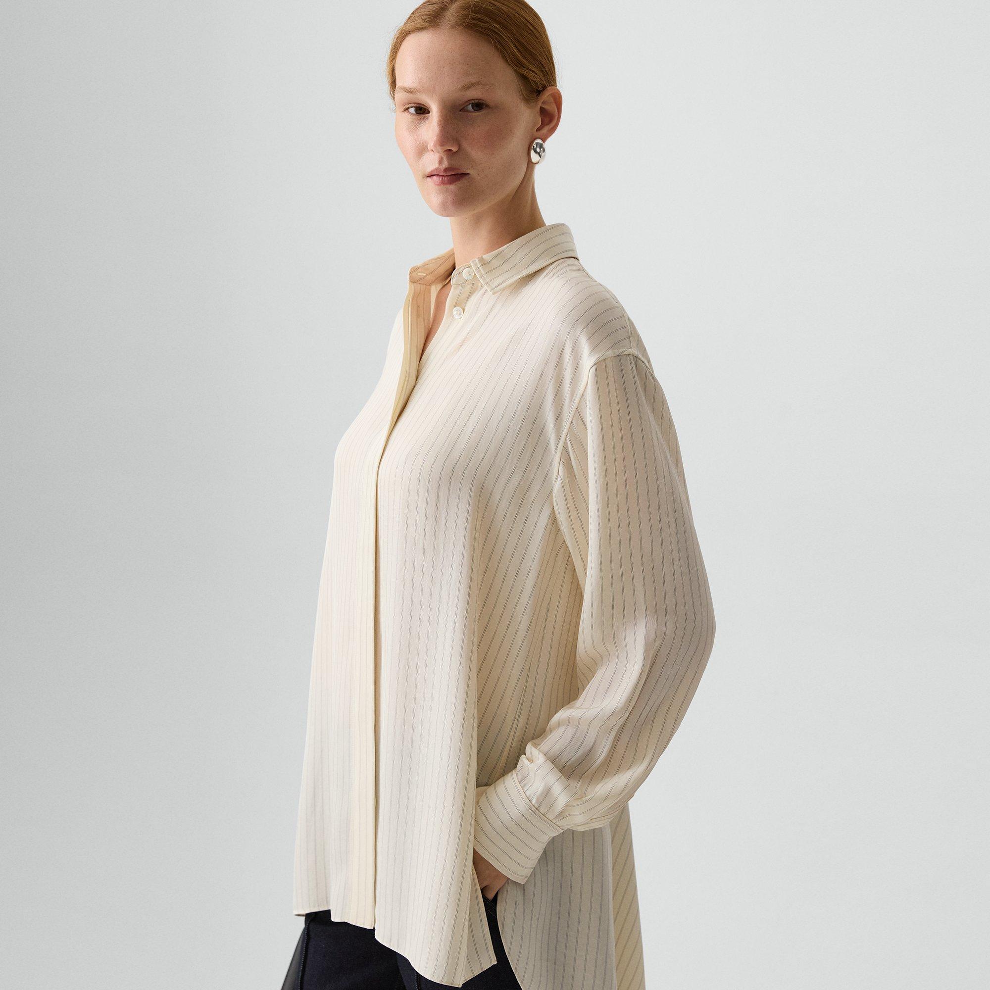 High-Low Flounce Shirt in Washed Stripe