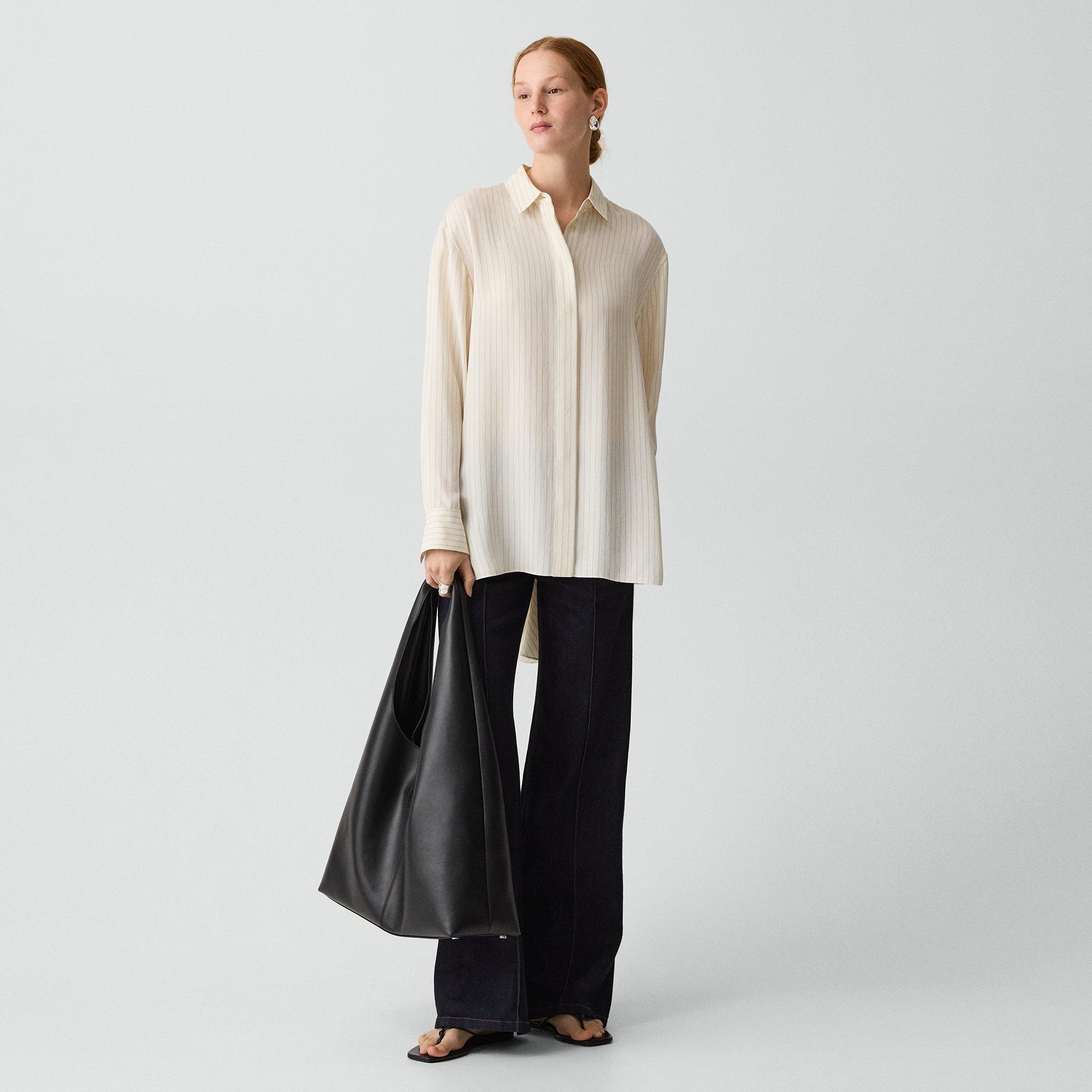 High-Low Flounce Shirt in Washed Stripe