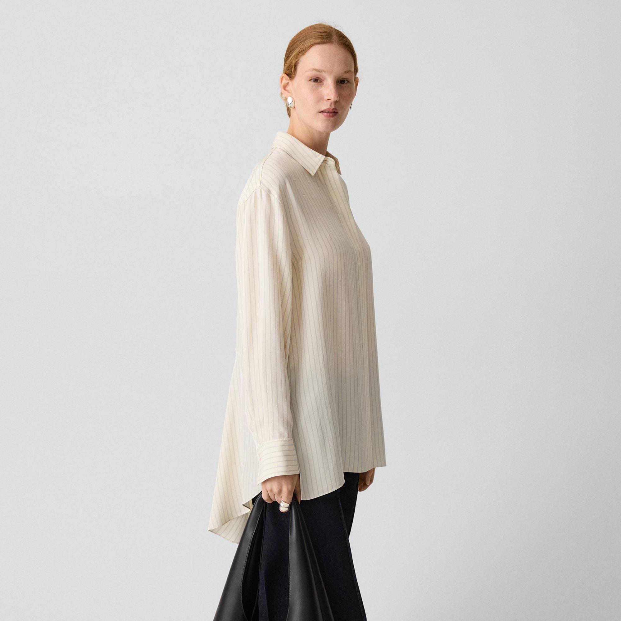 High-Low Flounce Shirt in Washed Stripe