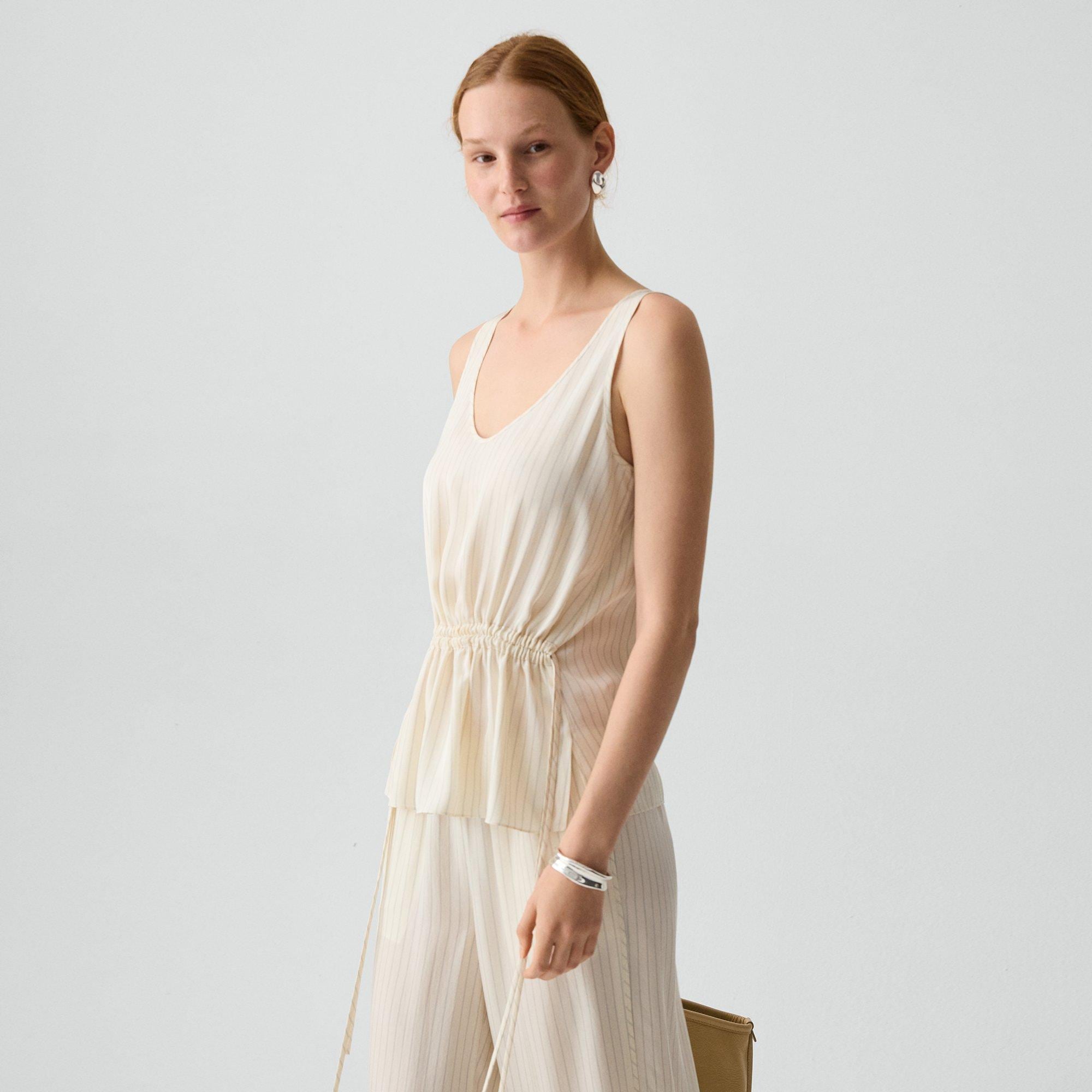 Tie-Waist Tank Top in Washed Stripe