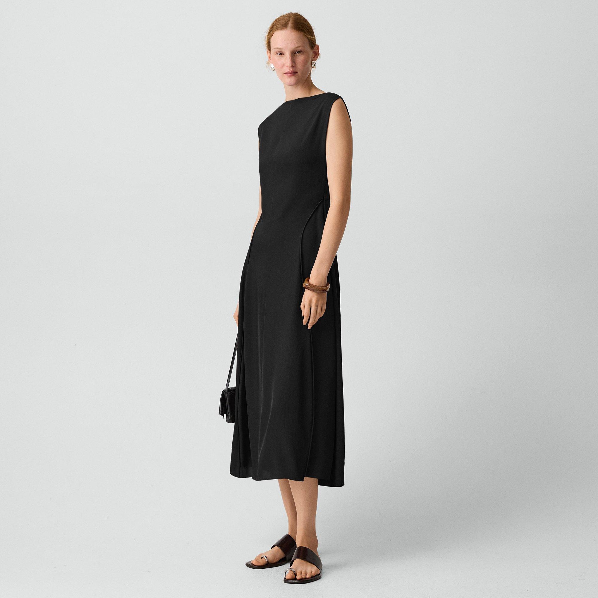 Draped Midi Dress in Washed Twill