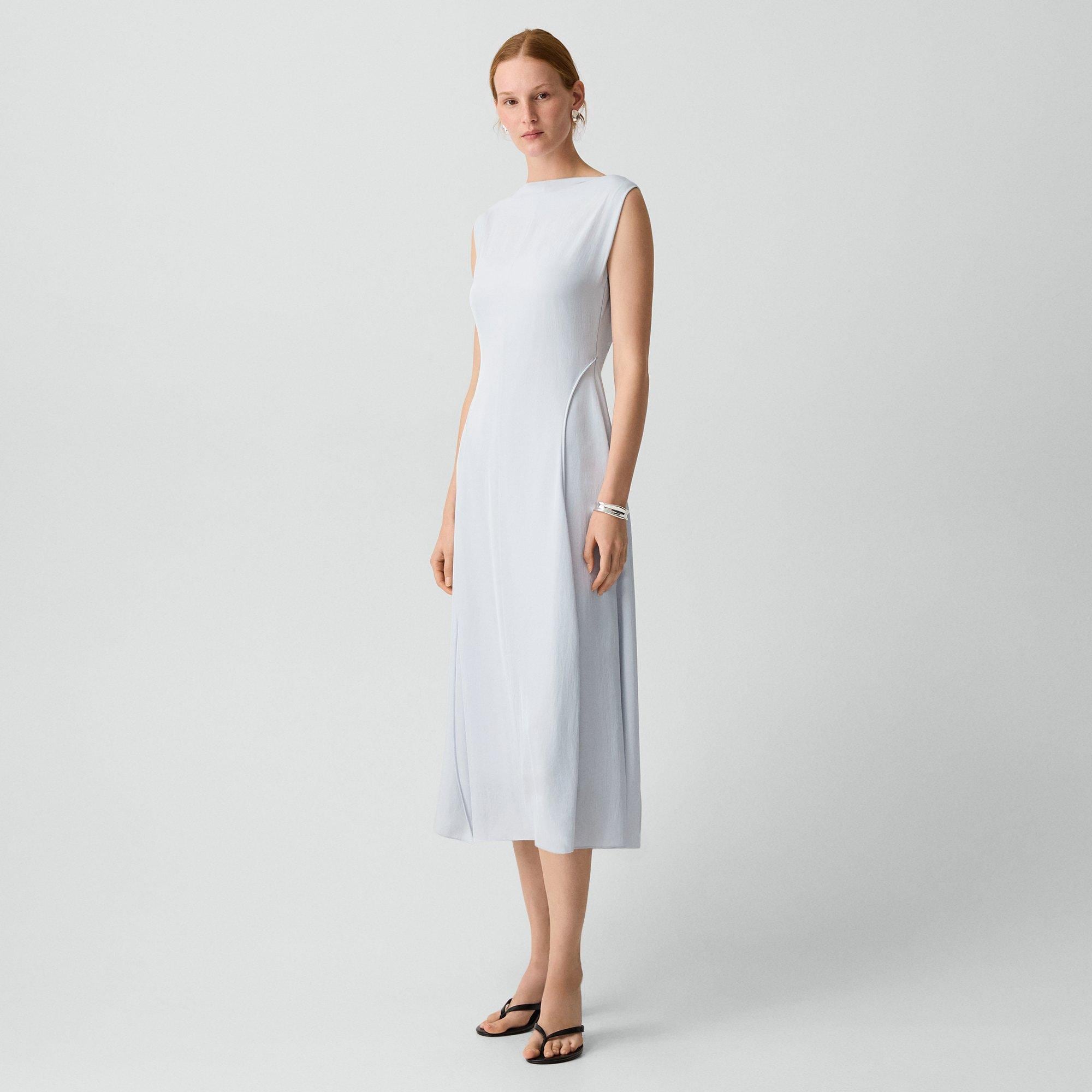 Draped Midi Dress in Washed Twill