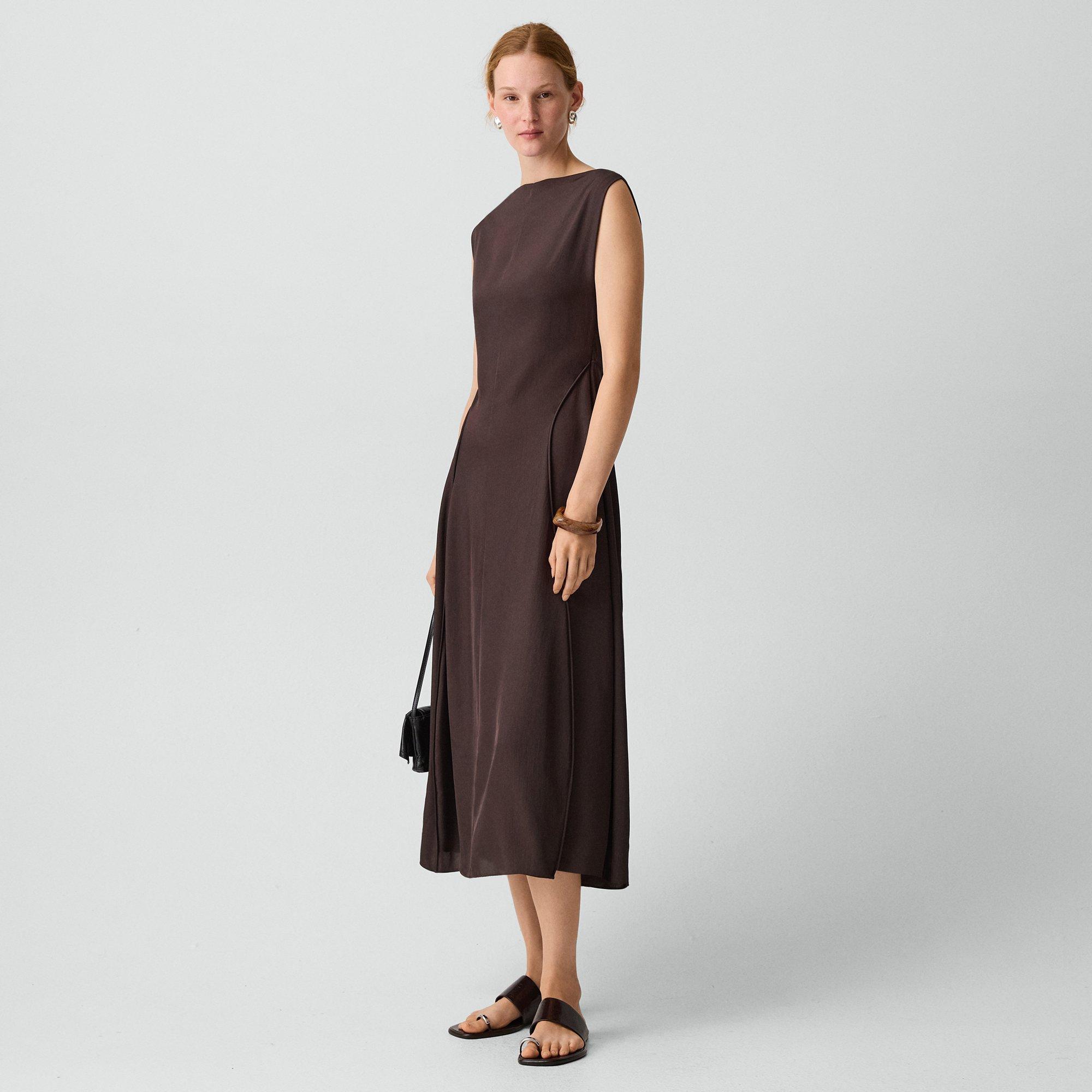 Draped Midi Dress in Washed Twill