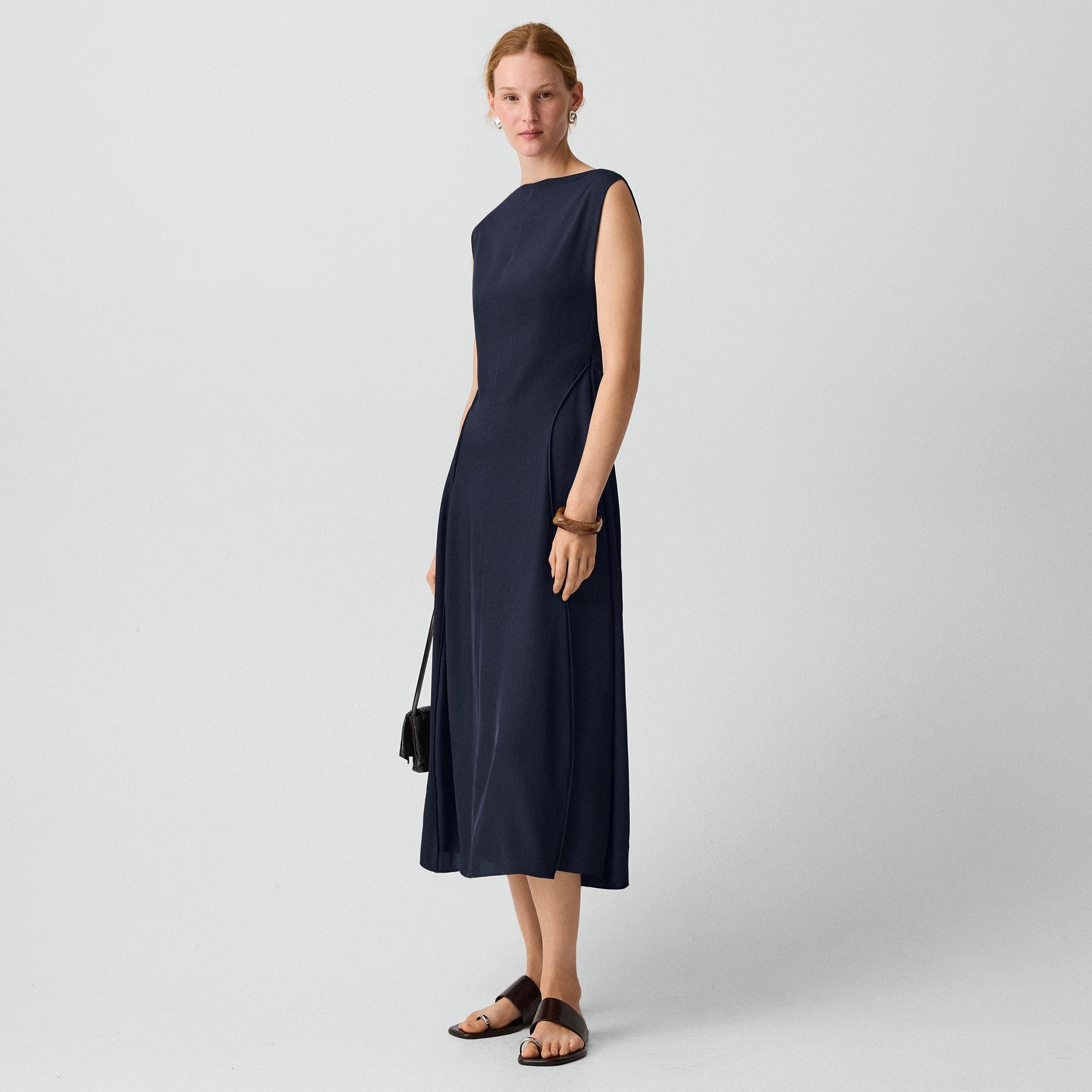 Draped Midi Dress in Washed Twill