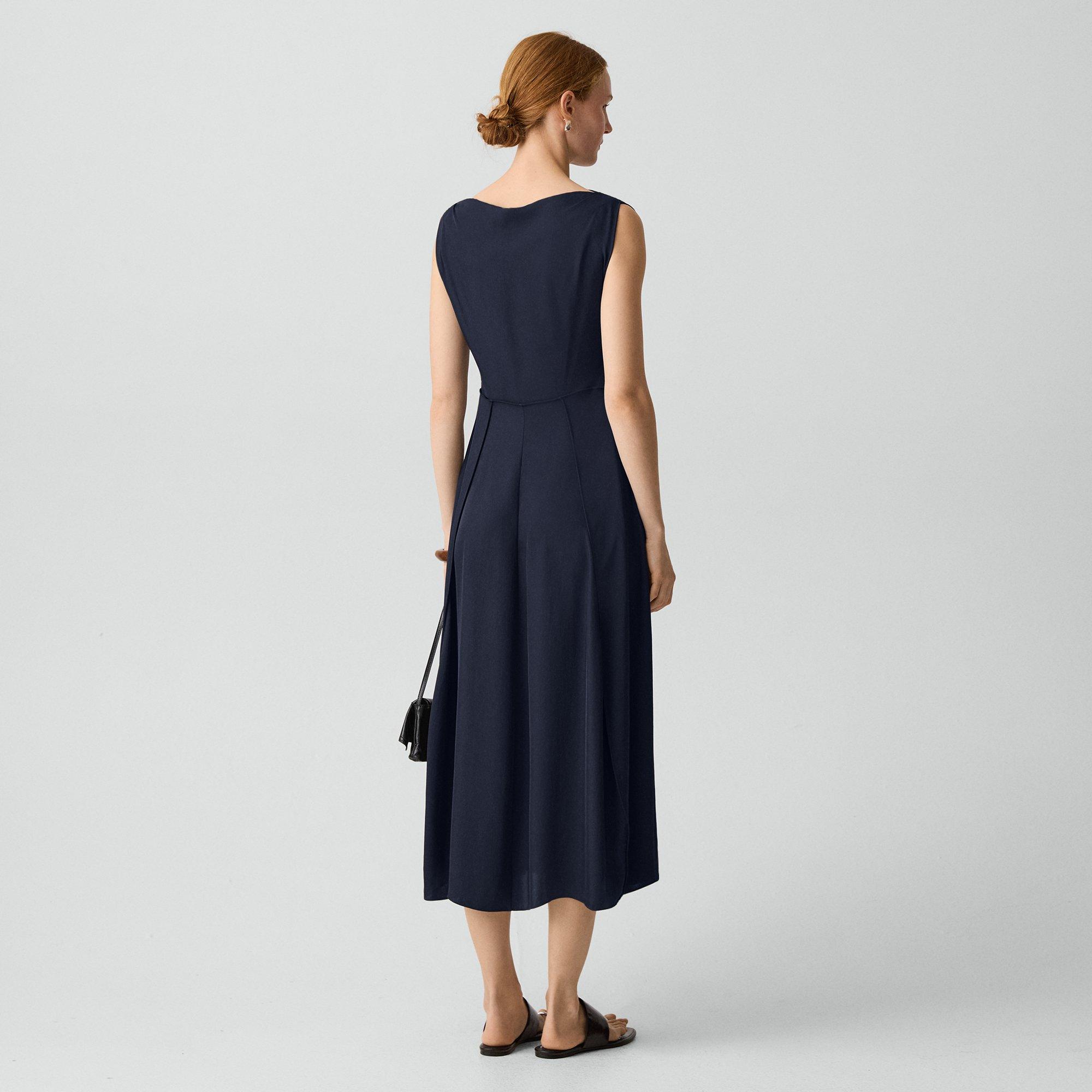 Draped Midi Dress in Washed Twill