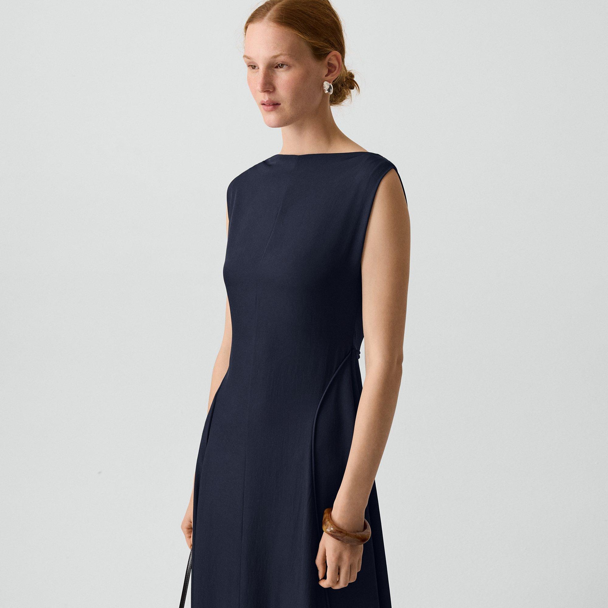 Draped Midi Dress in Washed Twill